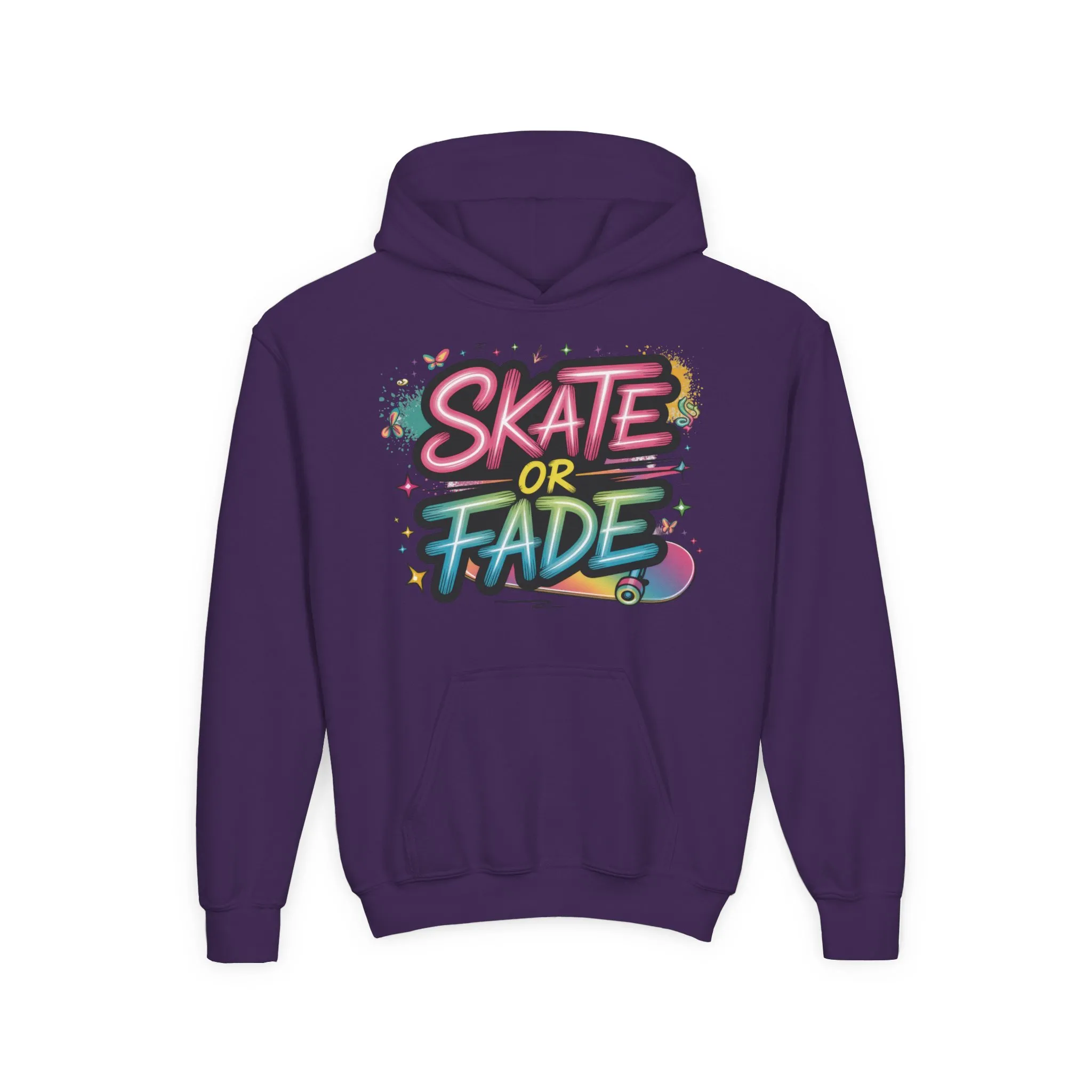 Youth Heavy Blend Hooded Sweatshirt, Skate Or Fade Girls Shirt, Colorful Graffiti Skateboarding Hoodie - Image 20