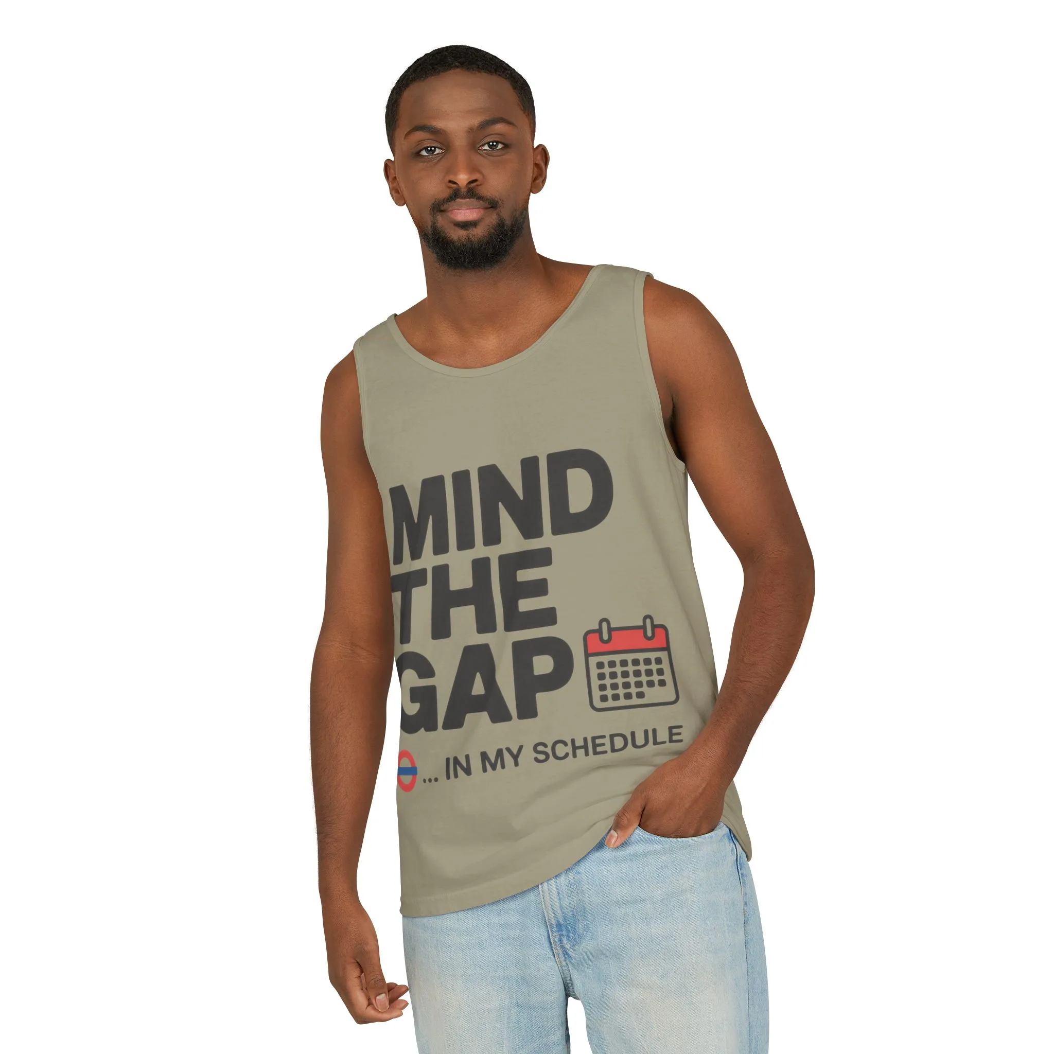 Funny Men's Tank Top, Mind The Gap in My Schedule, London Tube Inspired Office Humor Shirt - Image 4