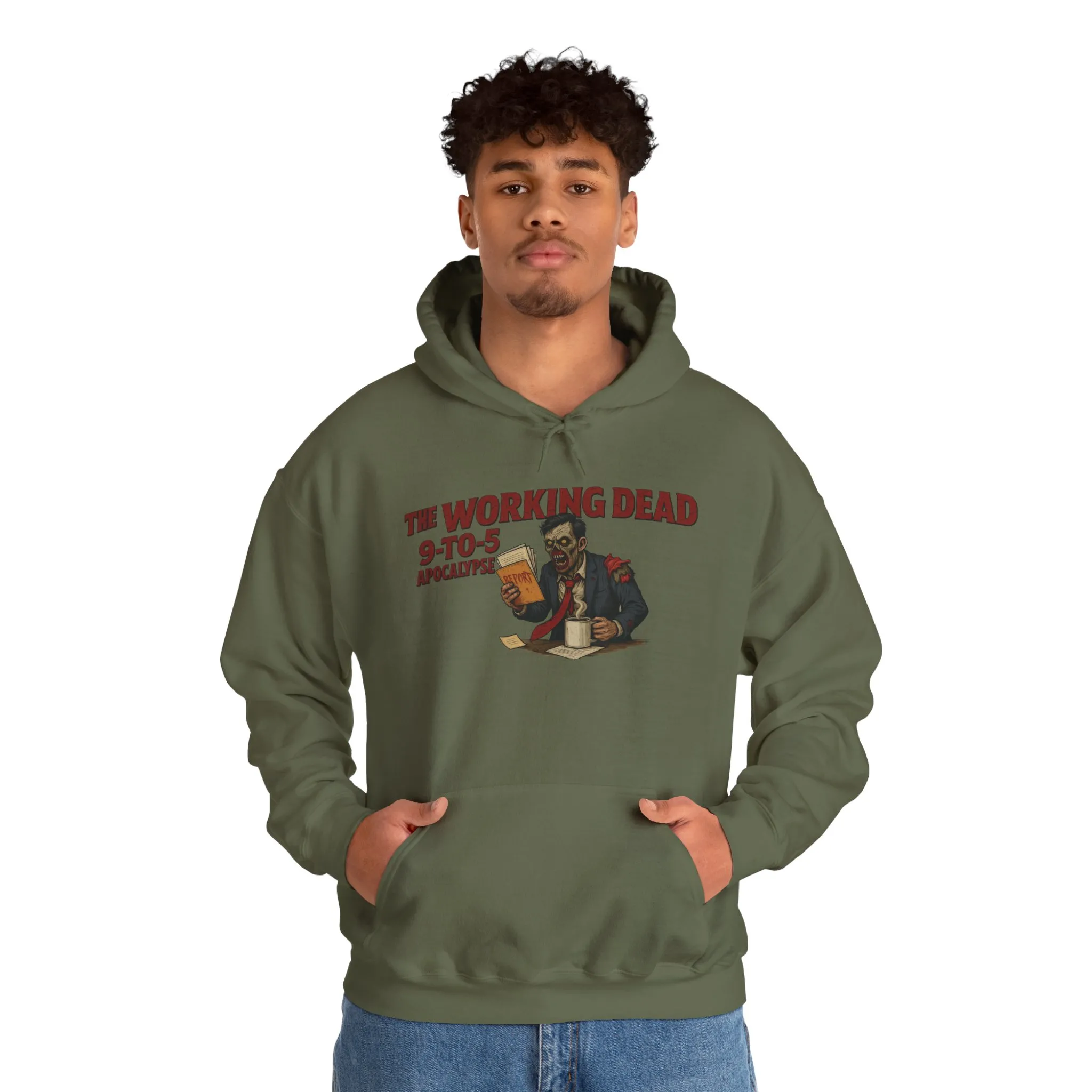 The Working Dead 9-to-5 Apocalypse Hoodie, Men's Horror Office Zombie Sweatshirt, Halloween Zombie Work Top - Image 15