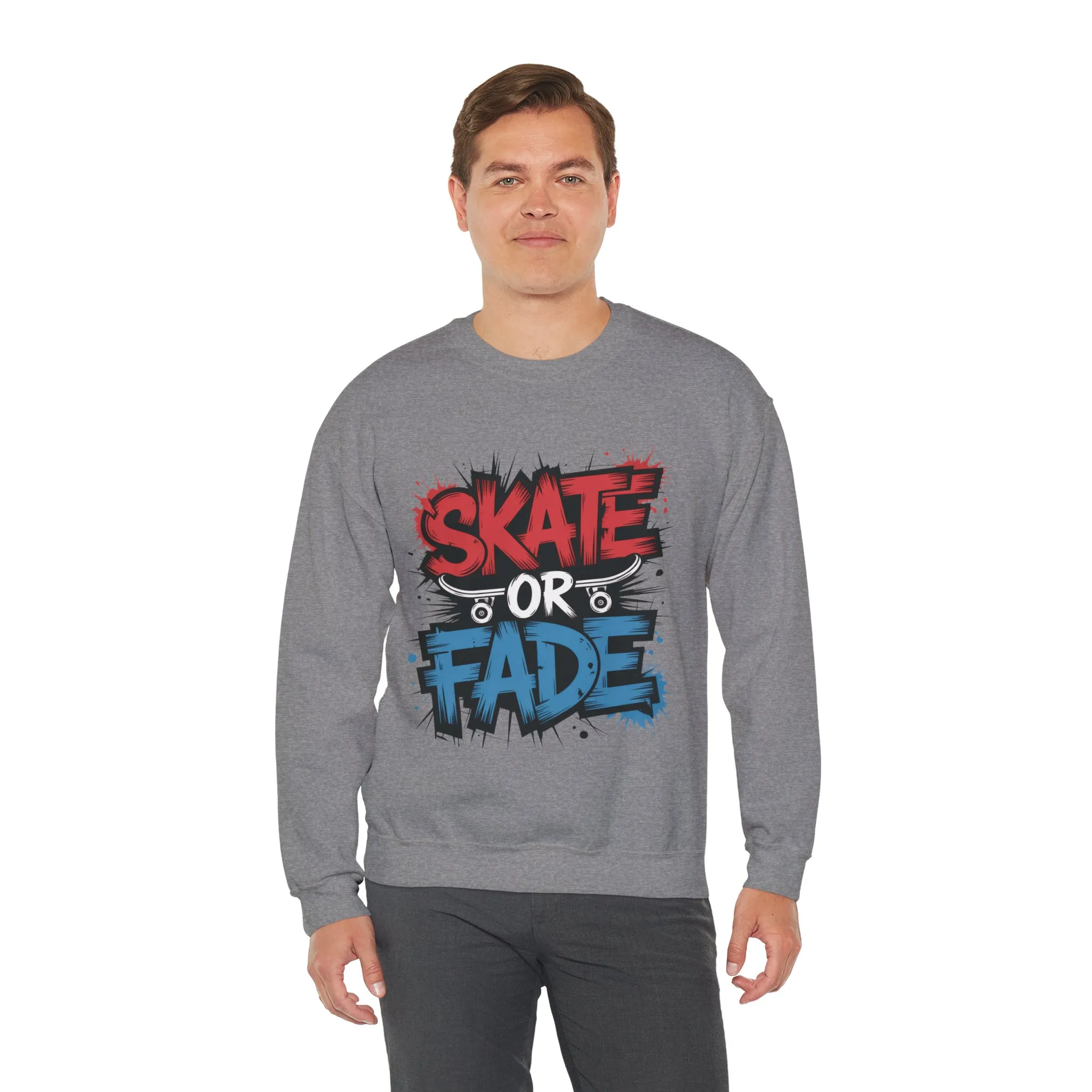 Skate Or Fade Men's Crewneck Sweatshirt, Graffiti Skateboarding Pullover, Urban Streetwear Top, Men's Heavy Blend™ Crewneck Sweatshirt - Image 15