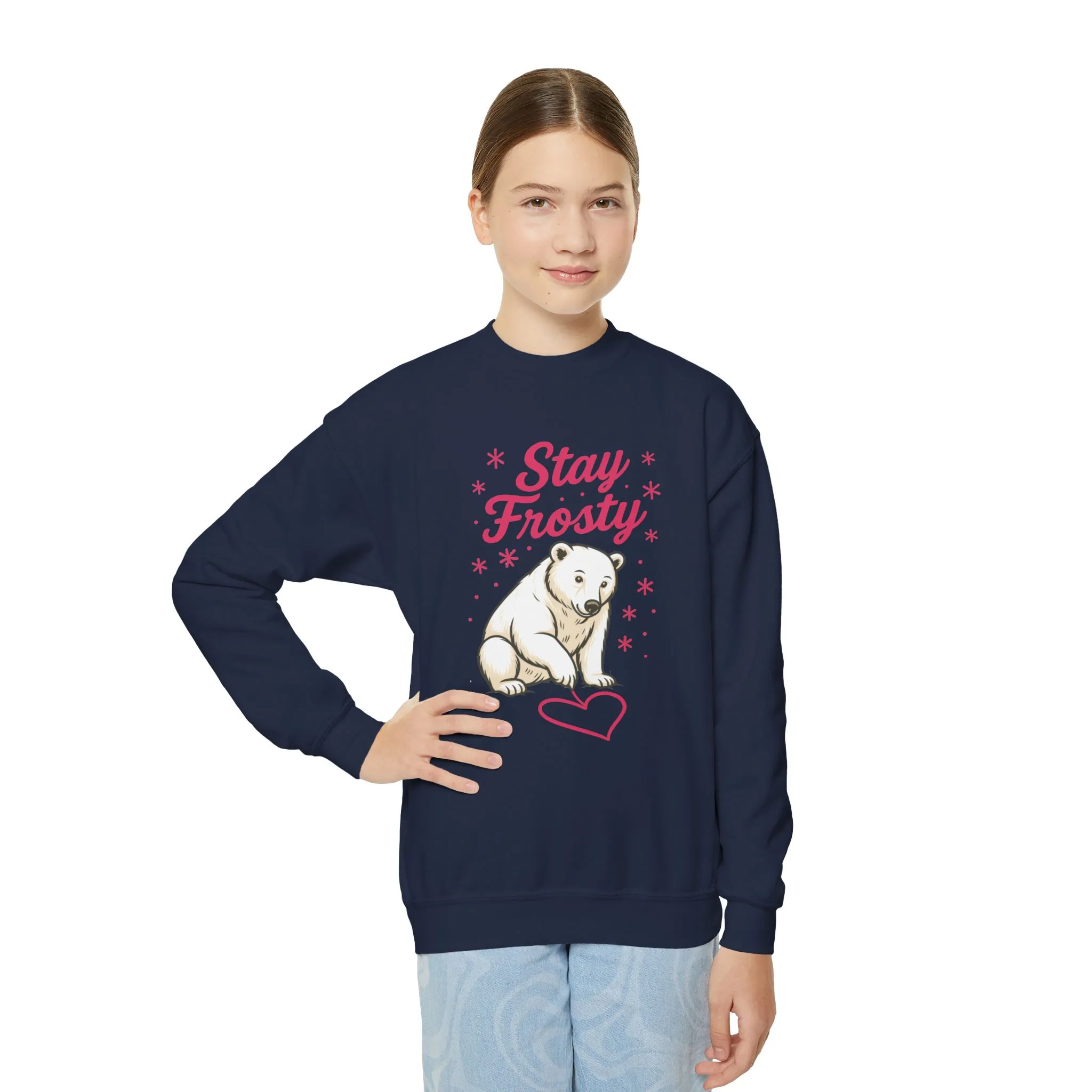 Youth Crewneck Sweatshirt, Kids Stay Frosty Polar Bear Sweatshirt, Cute Winter Animal Pullover for Children - Image 14