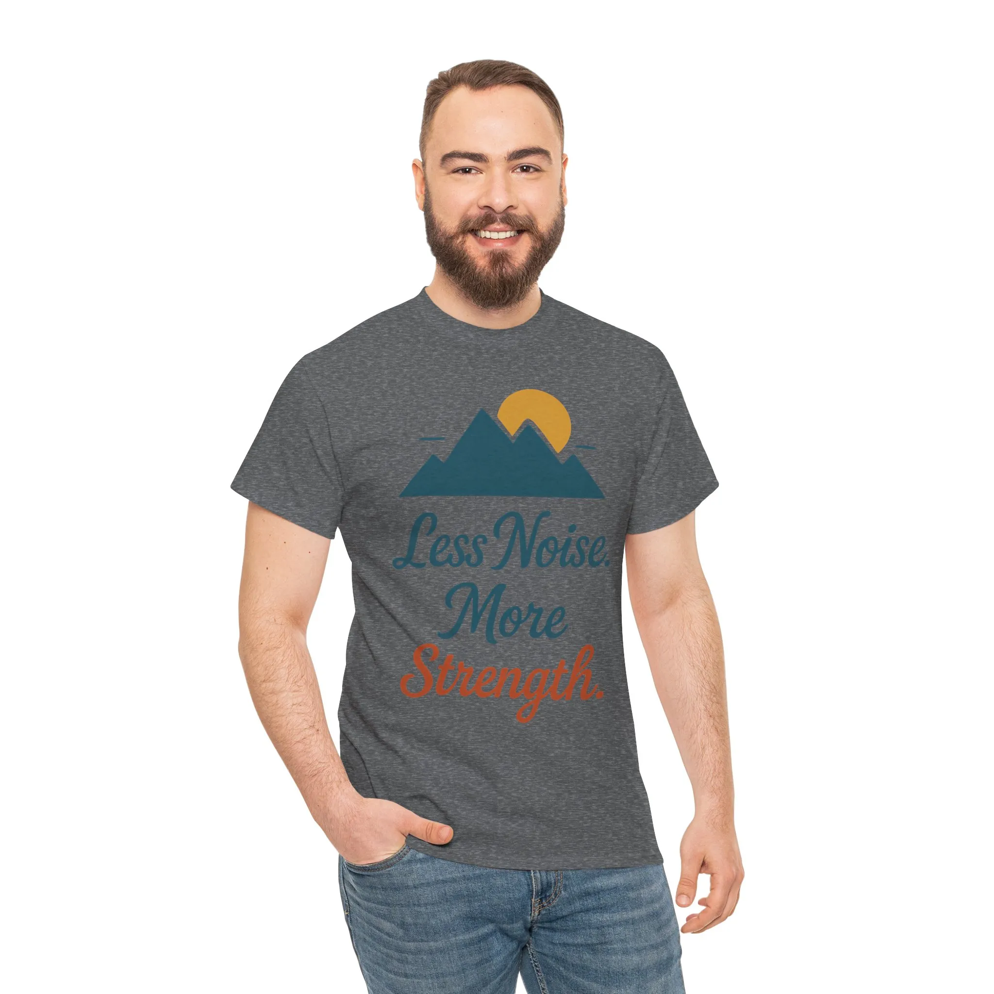 Mens Less Noise More Strength Mountain T-Shirt, Motivational Gym Hiking Tee - Image 20