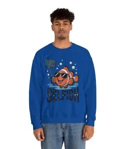 Unisex Heavy Blend™ Crewneck Sweatshirt, Mens Selfish Funny Fish Sweatshirt, Cute Selfie Pullover, Ocean Humor Top
