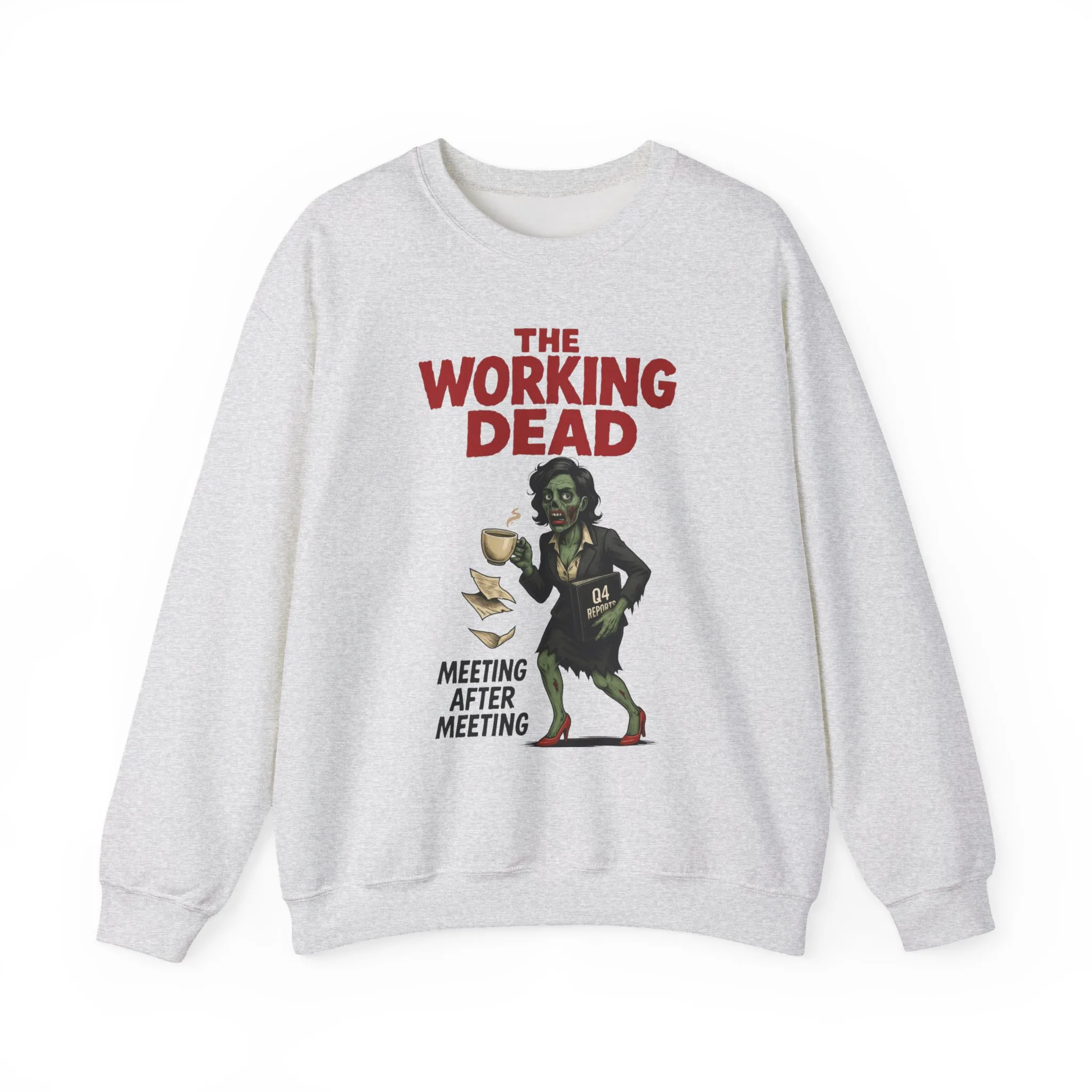 The Working Dead Women's Funny Zombie Sweatshirt, Office Humor Crewneck, Halloween Work Top - Image 2