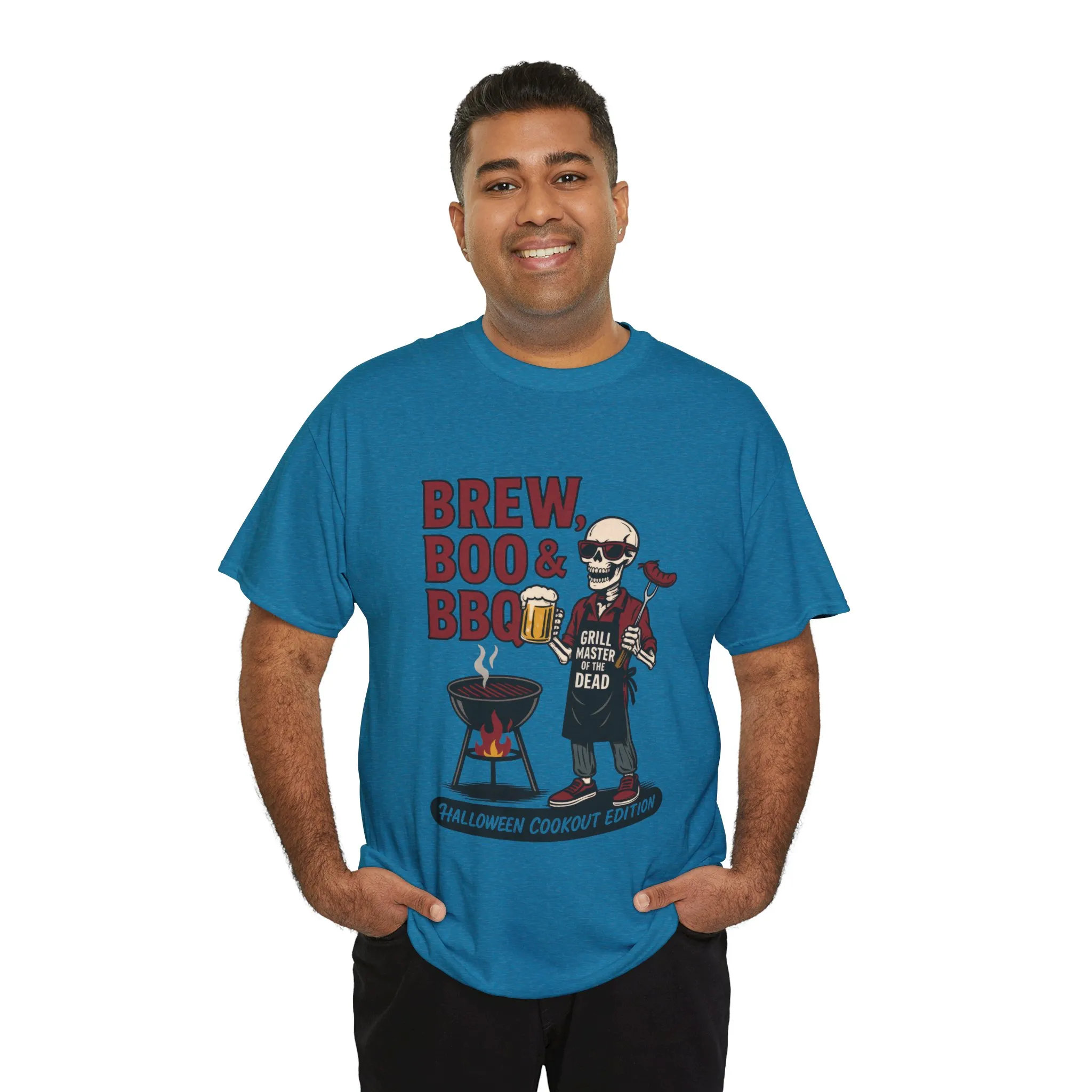 Halloween BBQ Men's T-Shirt, Brew Boo&BBQ Skeleton Grill Master Tee, Funny Dad Gift, Grill Master Tee, Grill Dad Halloween