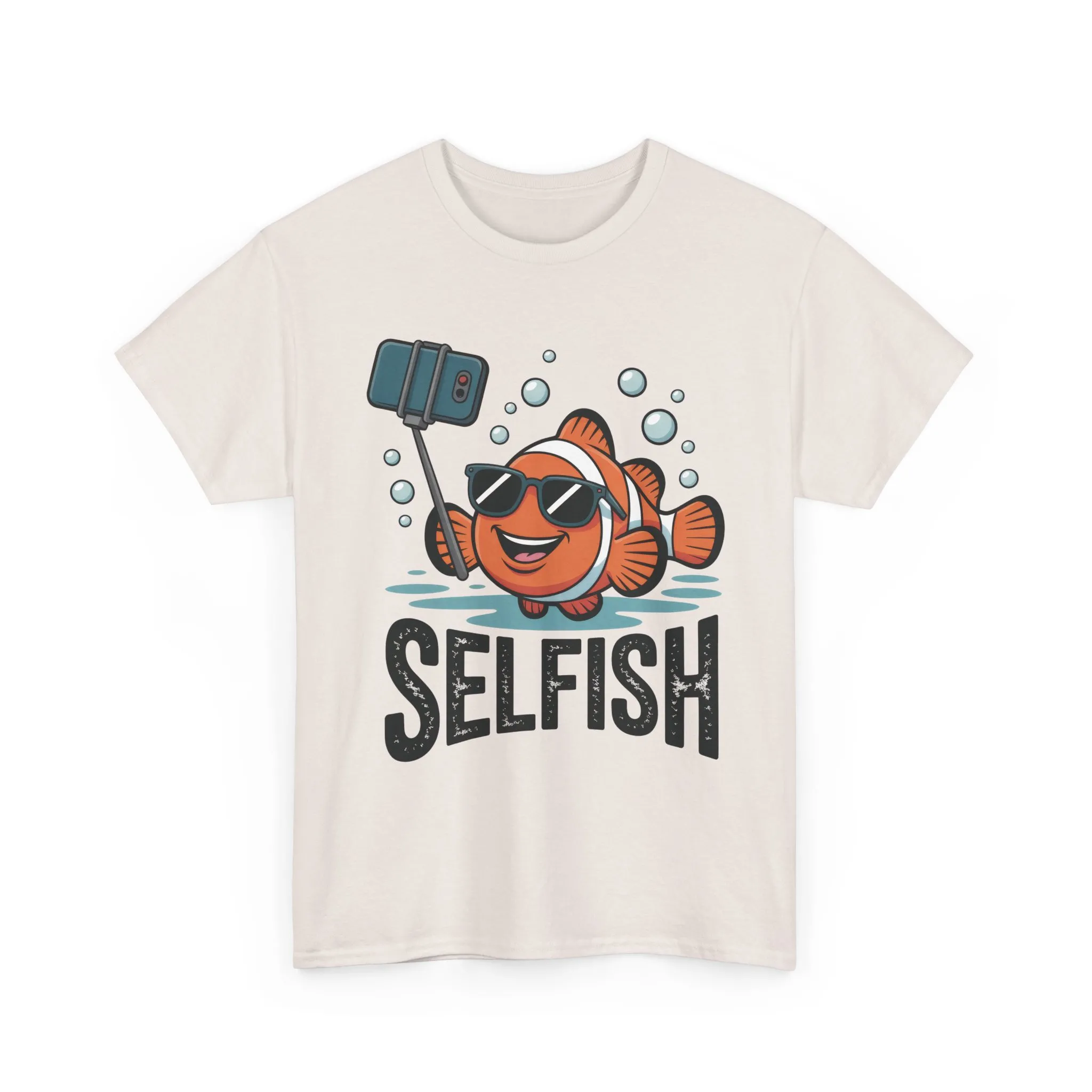 Unisex Heavy Cotton Tee, Mens Selfish Funny Fish T-Shirt, Cute Selfie Graphic Tee, Ocean Humor Shirt - Image 7