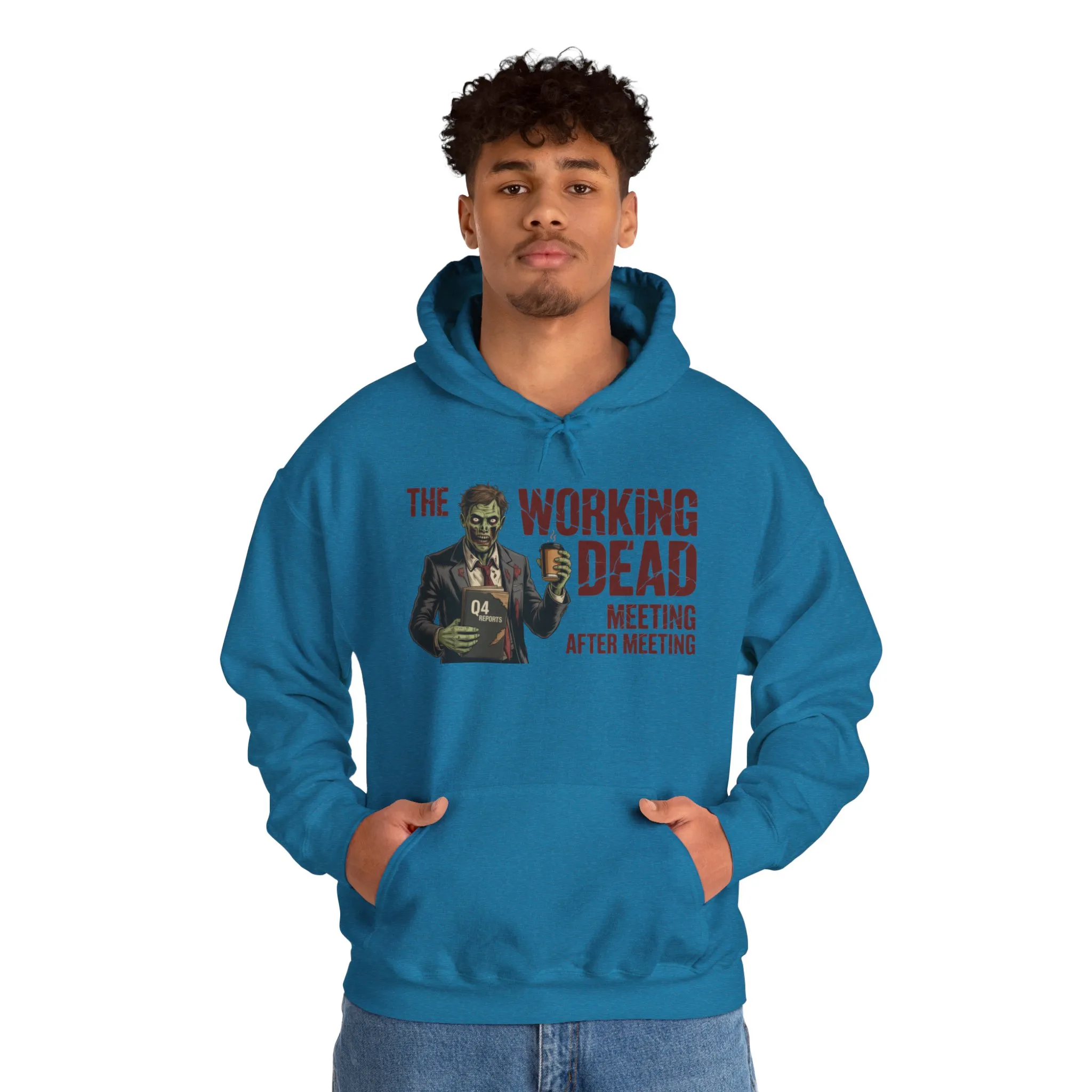 The Working Dead Men's Zombie Hoodie, Funny Office Meeting Sweatshirt, Men's Heavy Blend™ Hooded Sweatshirt, Halloween Work Humor Zombie top - Image 31