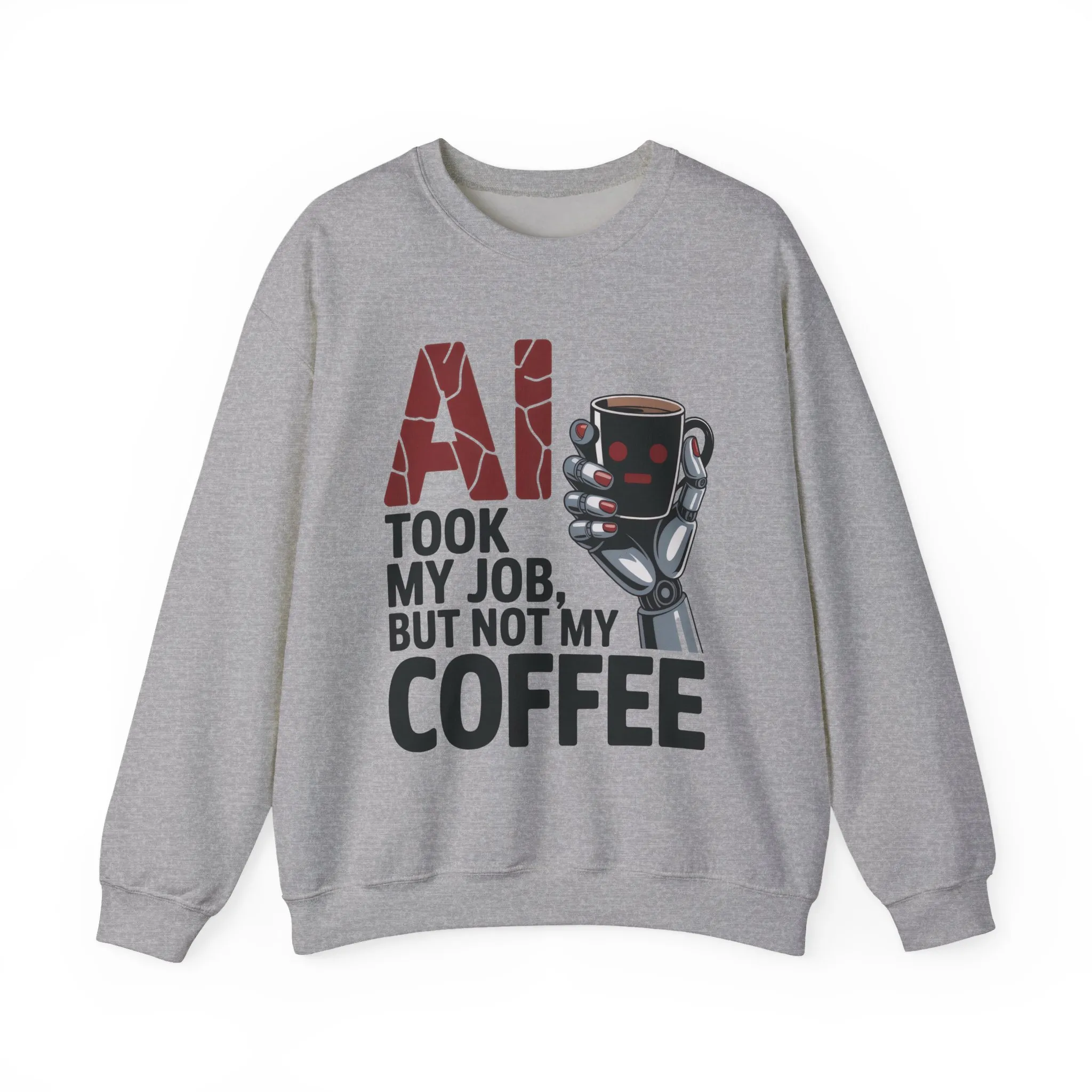 AI Coffee Sweatshirt, Funny Robot Humor Pullover, Geek Sarcastic Job Joke Top, Women's Heavy Blendâ„¢ Crewneck Sweatshirt - Image 4