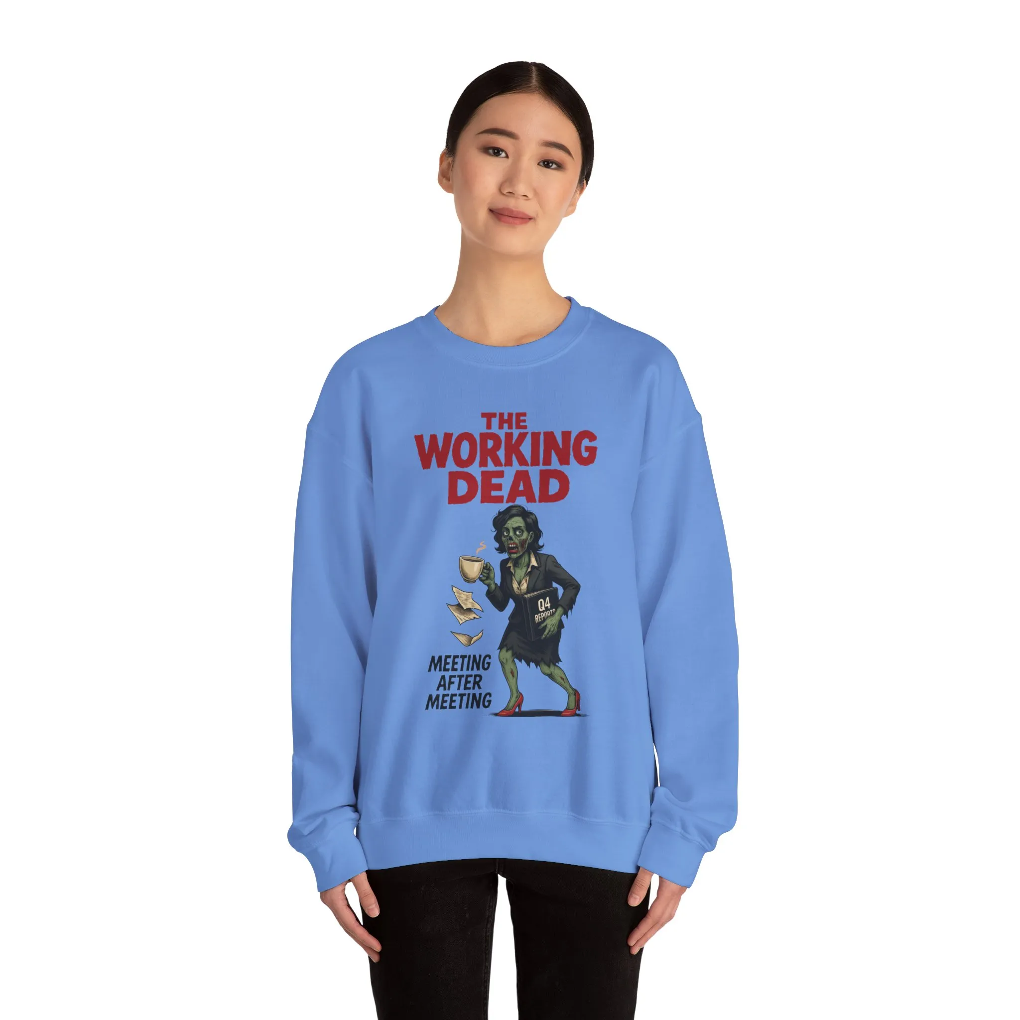 The Working Dead Women's Funny Zombie Sweatshirt, Office Humor Crewneck, Halloween Work Top - Image 8