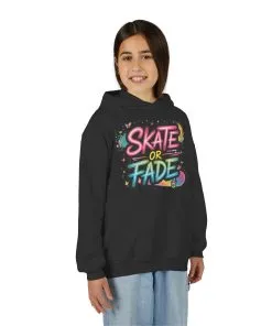 Youth Heavy Blend Hooded Sweatshirt, Skate Or Fade Girls Shirt, Colorful Graffiti Skateboarding Hoodie