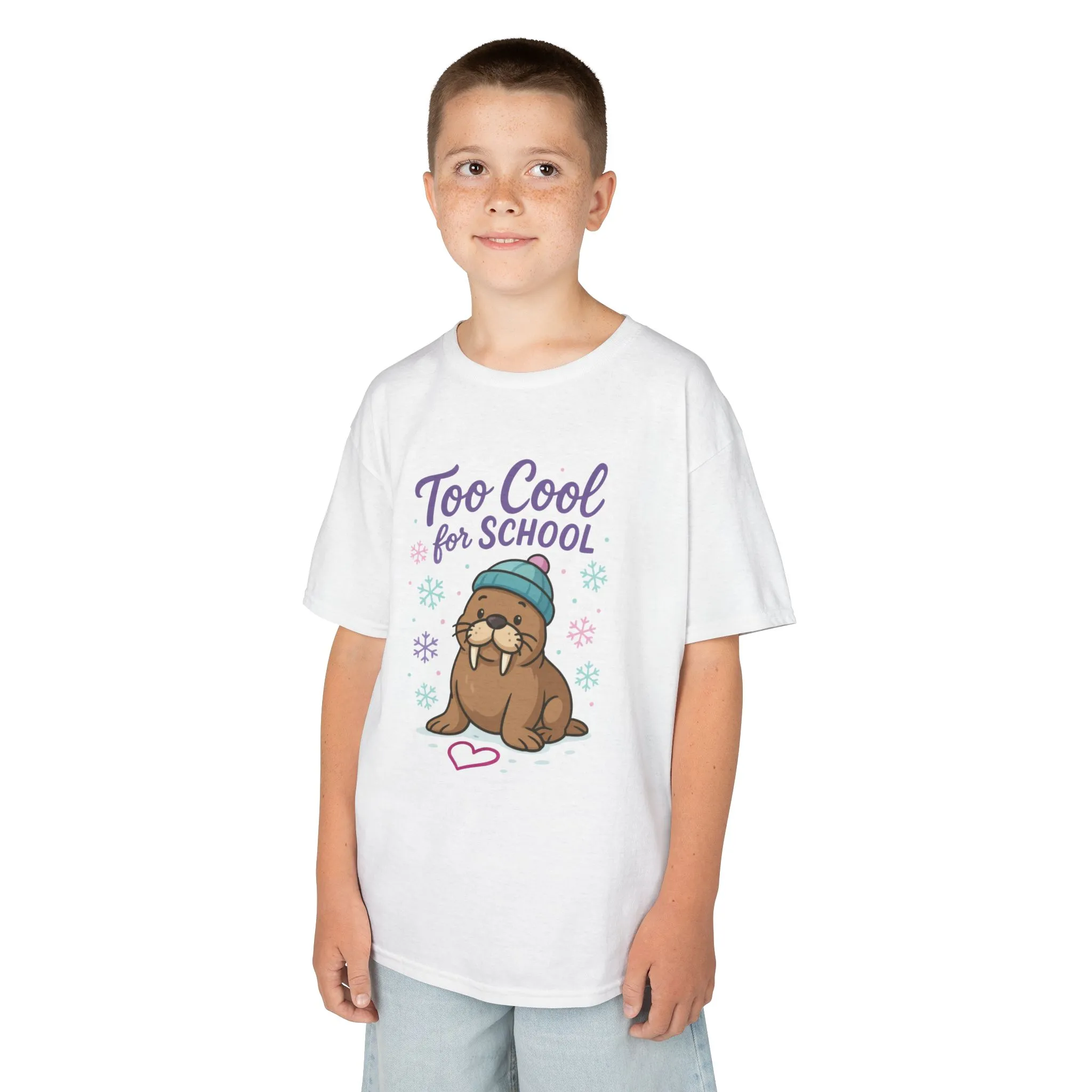 Kids Heavy Cotton™ Tee, Kids Too Cool for School Walrus T-Shirt, Cute Animal Graphic Tee, Funny Winter Shirt - Image 3