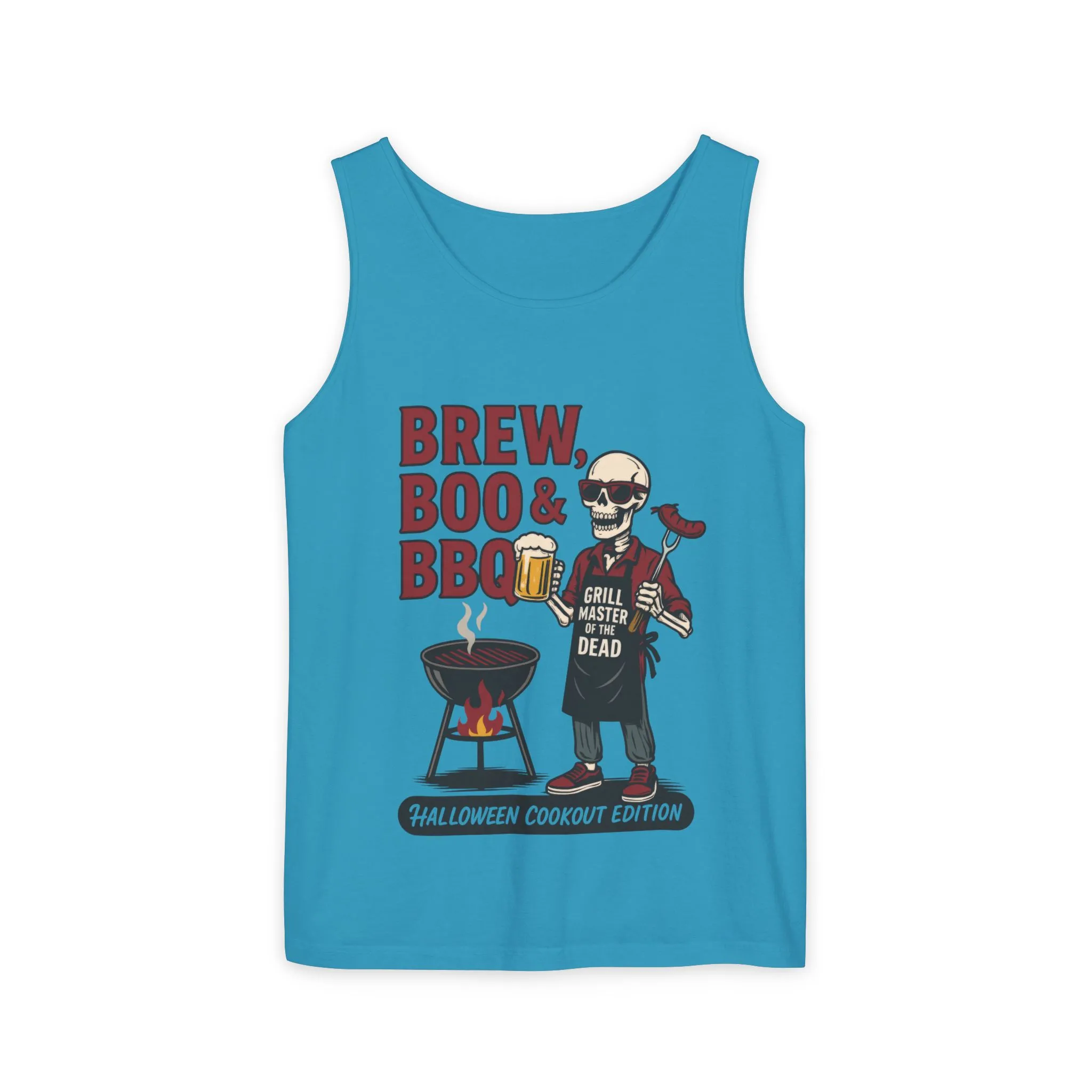 Halloween BBQ Men's Tank Top, Brew Boo & BBQ Skeleton Grill Master, Funny Dad Gift, Grill Master Top, Funny Skeleton Top - Image 13