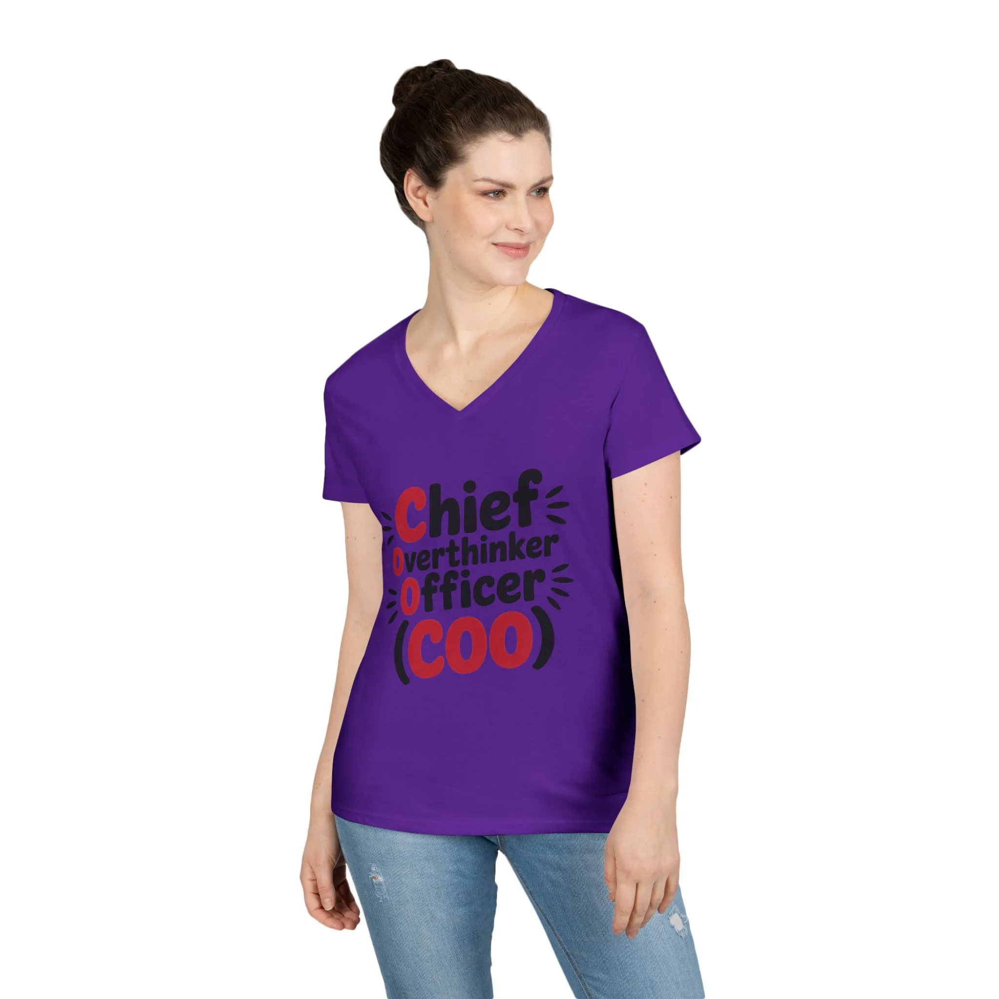 Ladies' V-Neck T-Shirt, Women's COO T-Shirt, Chief Overthinker Officer Funny Graphic Tee, Sarcastic Work Shirt - Image 24