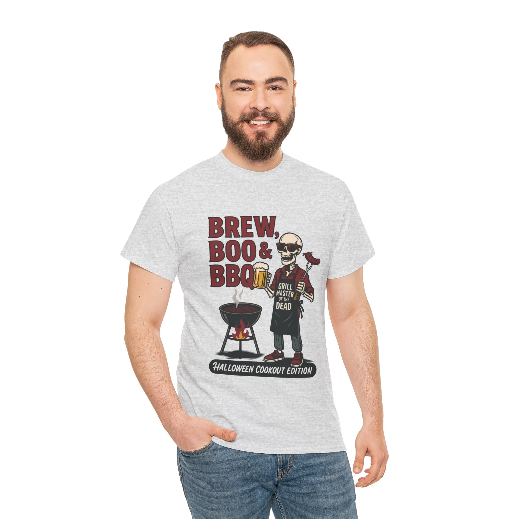 Halloween BBQ Men's T-Shirt, Brew Boo&BBQ Skeleton Grill Master Tee, Funny Dad Gift, Grill Master Tee, Grill Dad Halloween - Image 26