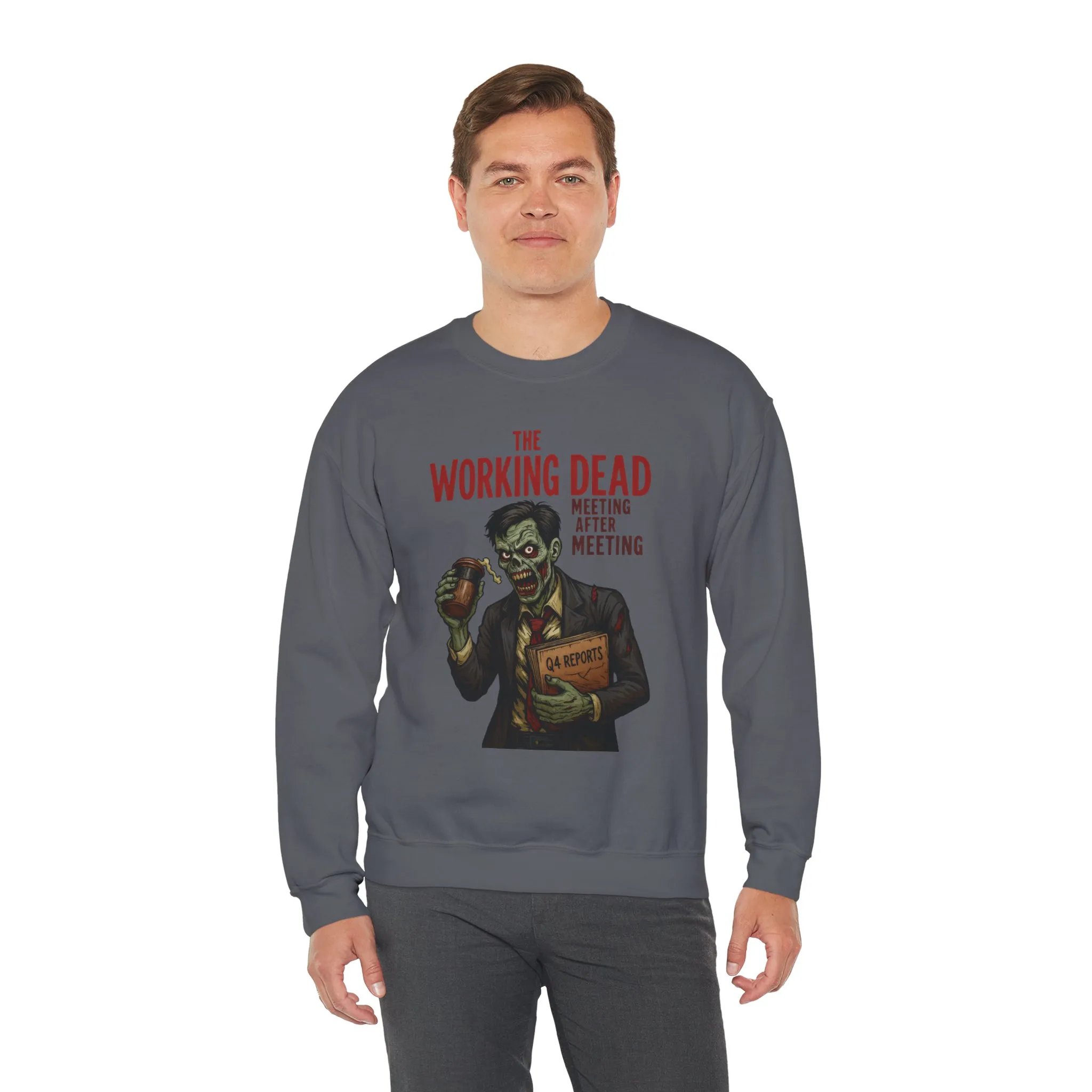 The Working Dead Men's Funny Zombie Sweatshirt, Office Humor Crewneck, Halloween Work Top - Image 20