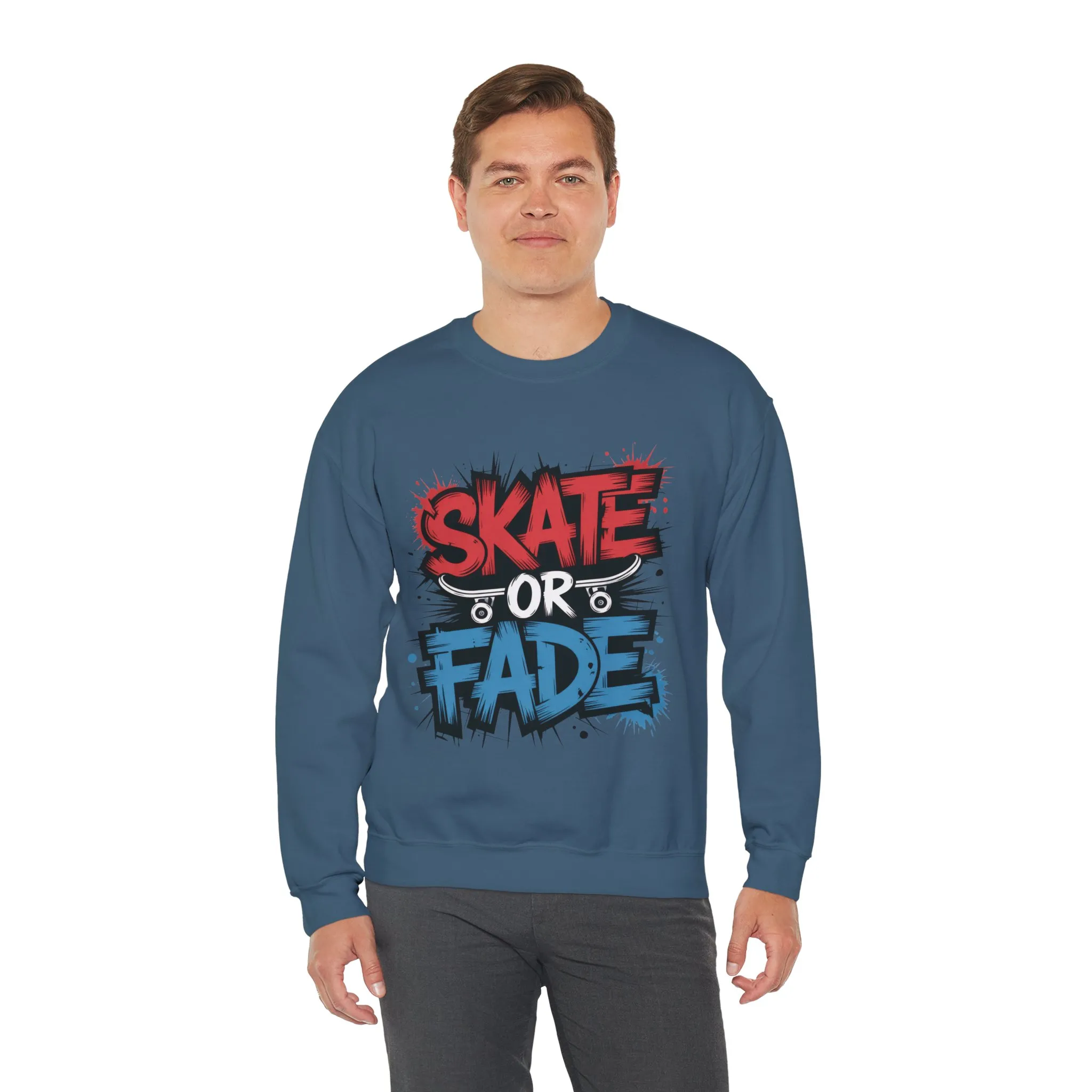 Skate Or Fade Men's Crewneck Sweatshirt, Graffiti Skateboarding Pullover, Urban Streetwear Top, Men's Heavy Blend™ Crewneck Sweatshirt - Image 3