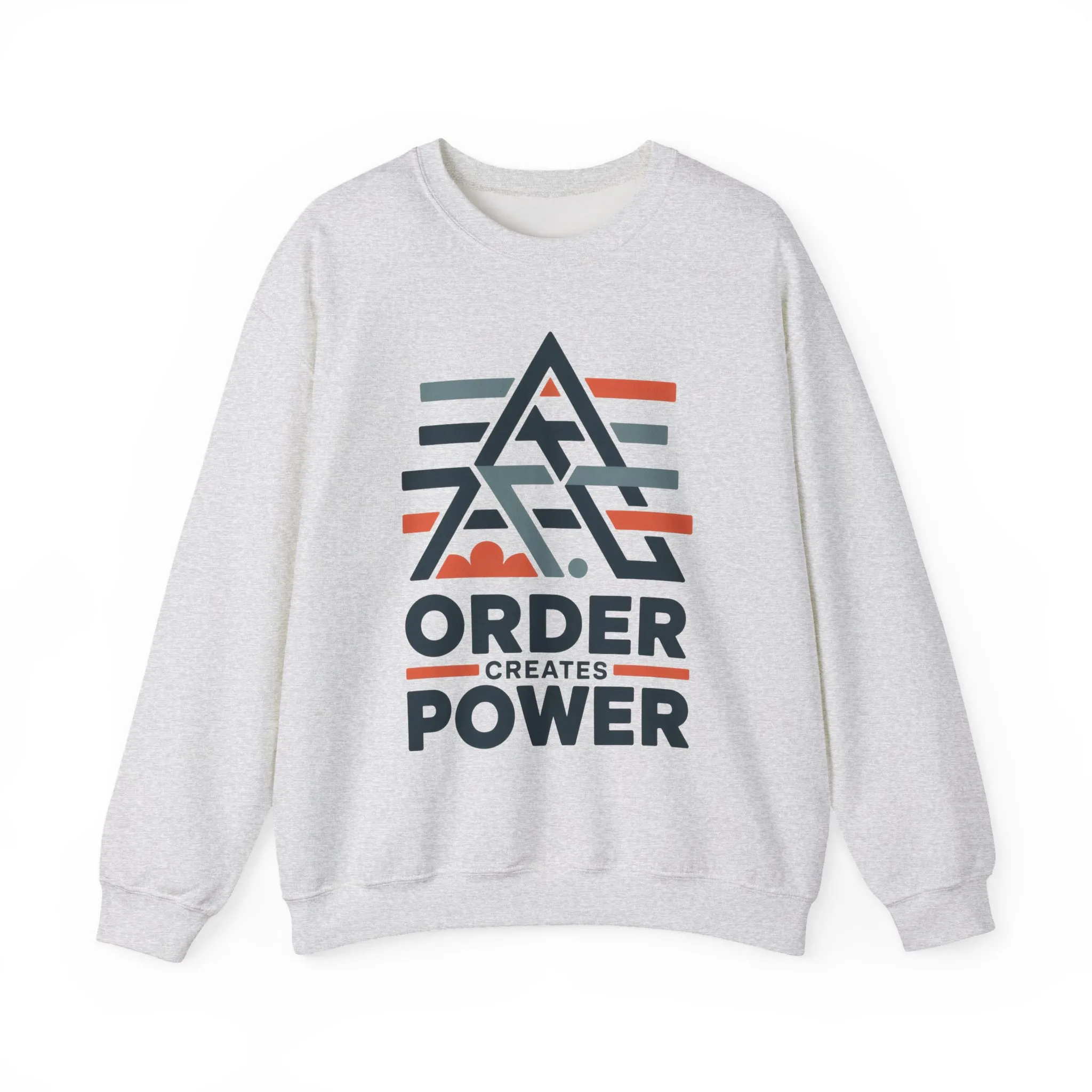 Mens Sweatshirt Order Creates Power, Minimal Geometric Motivational Graphic Pullover, Heavy Blend™ Crewneck Sweatshirt - Image 5