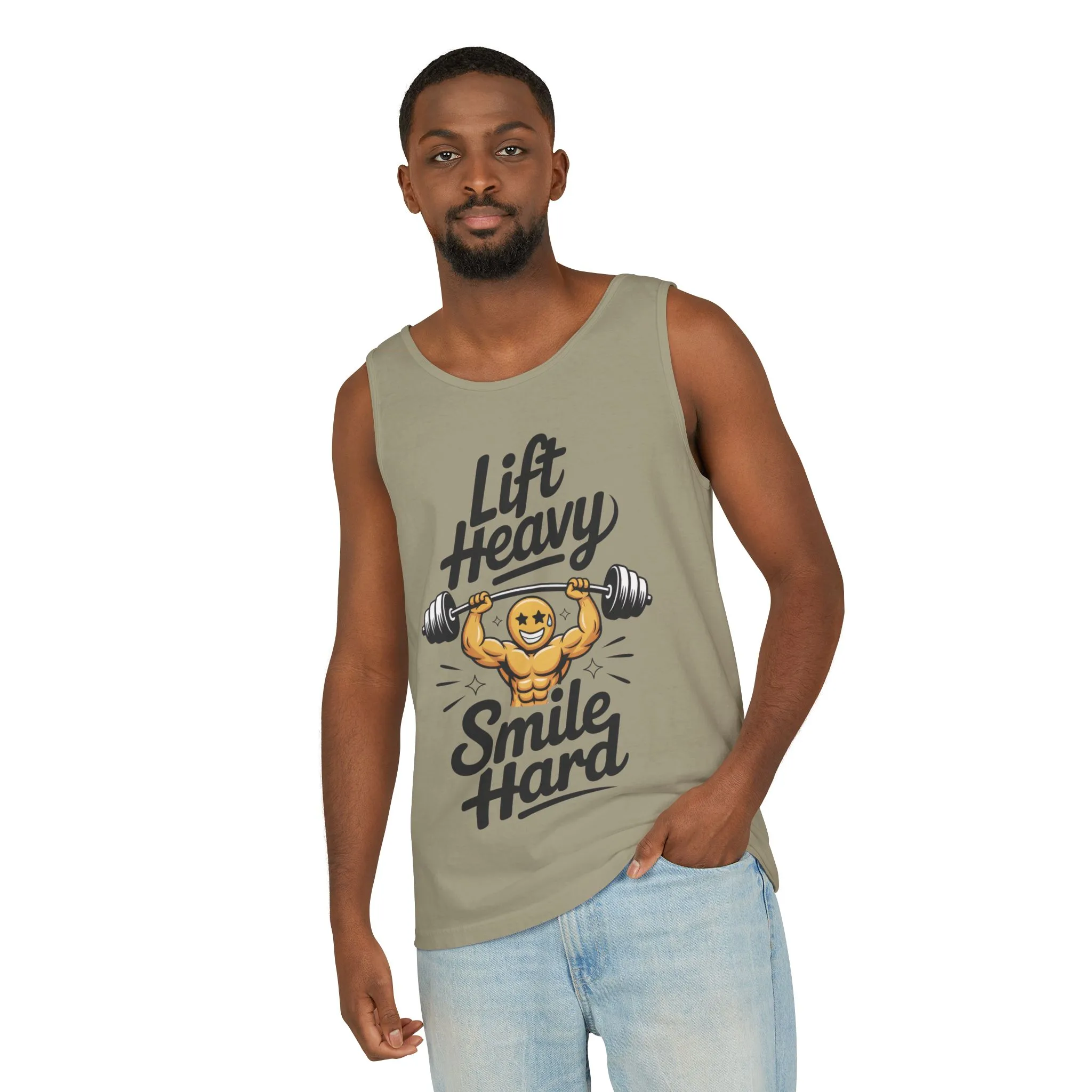 Mens Lift Heavy Smile Hard Tank Top, Funny Gym Workout Fitness Shirt, Mens Funny Gym Tank - Image 5