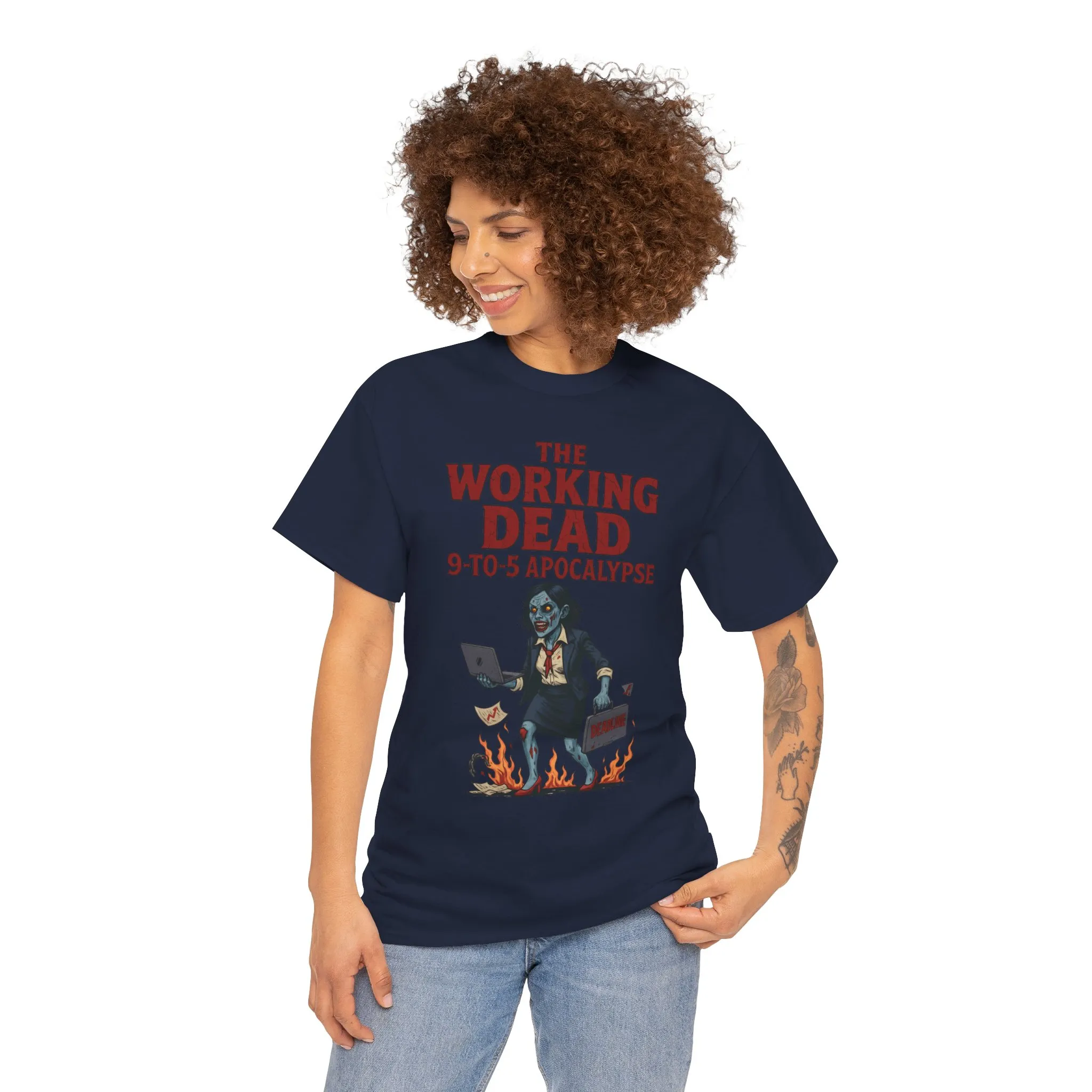 The Working Dead 9-to-5 Apocalypse Women's T-Shirt, Horror Office Zombie Top, Halloween Office Humor - Image 19