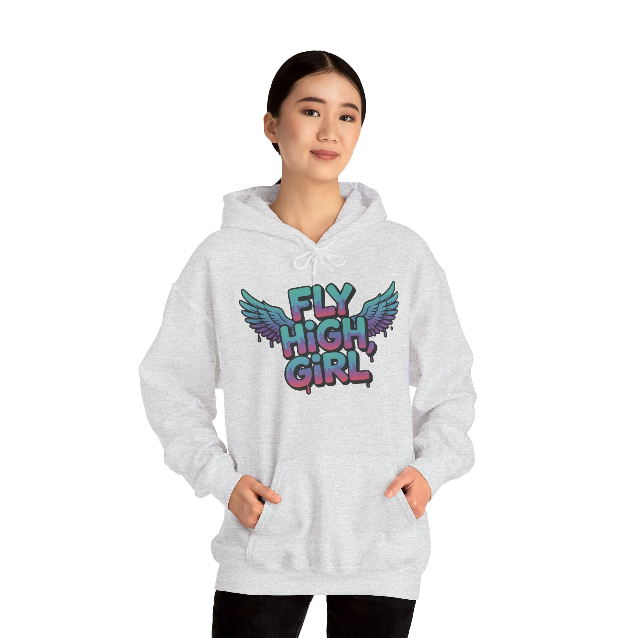 Women's Hoodie Fly High Girl, Angel Wings Graffiti Drip Graphic Pullover, Streetwear Hoodie - Image 7