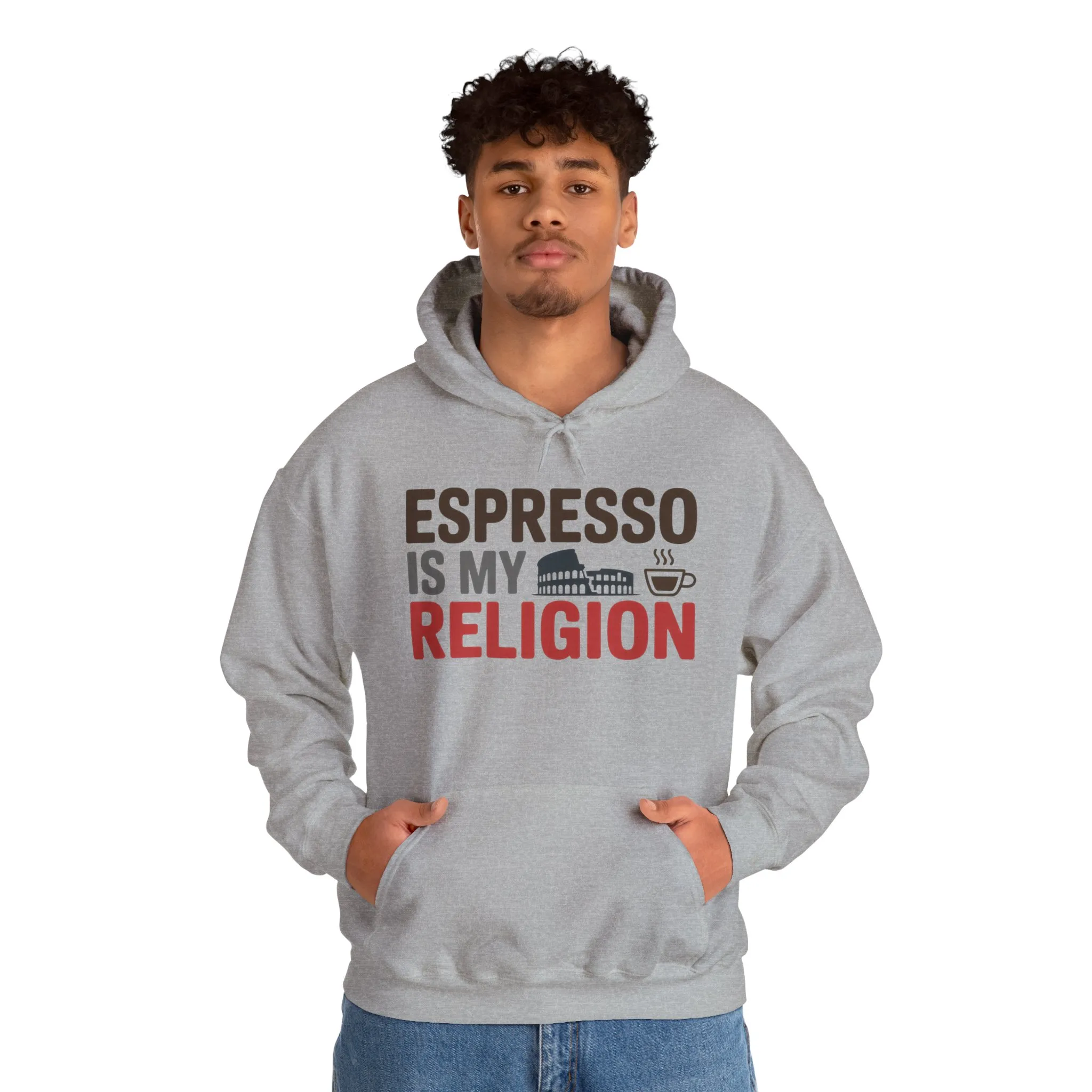 Mens Heavy Blend™ Hooded Sweatshirt, Espresso Is My Religion Coffee Rome Mens Hoodie - Image 11
