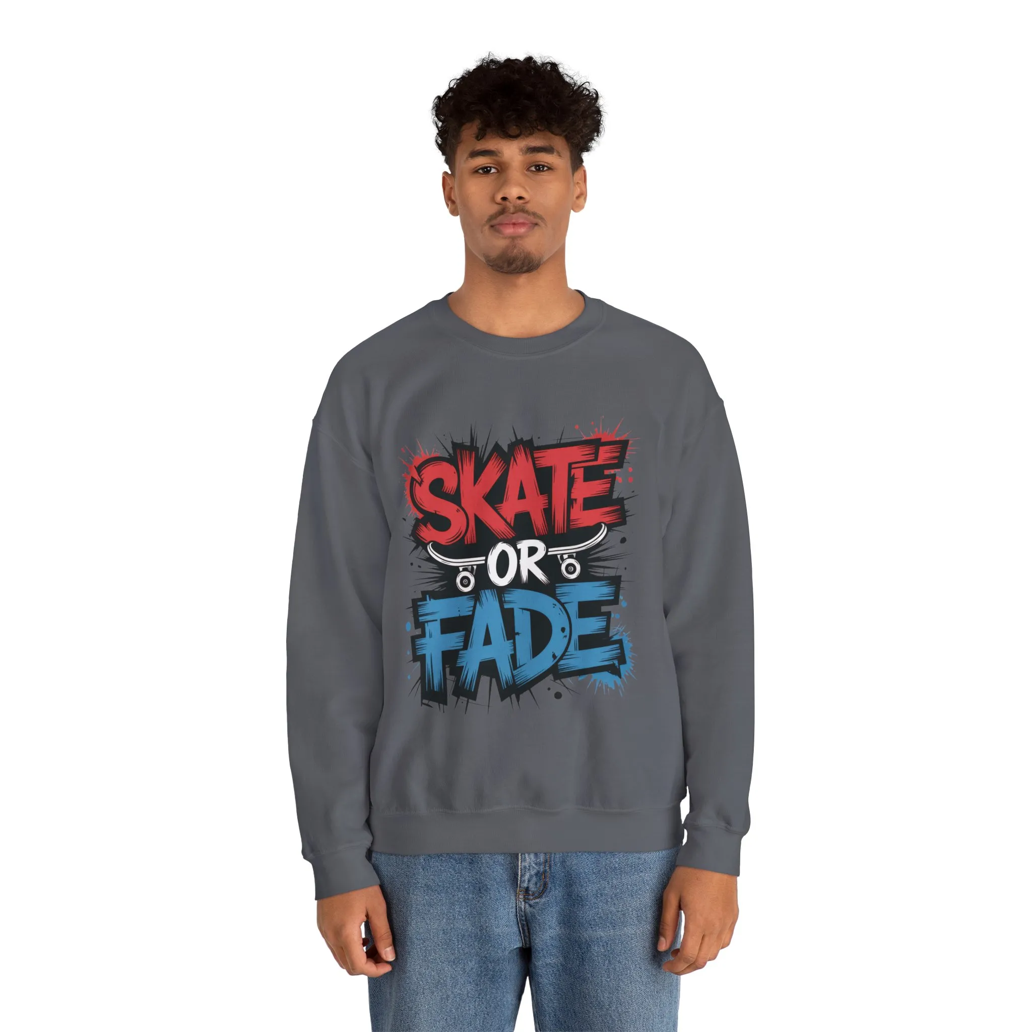 Skate Or Fade Men's Crewneck Sweatshirt, Graffiti Skateboarding Pullover, Urban Streetwear Top, Men's Heavy Blend™ Crewneck Sweatshirt - Image 20