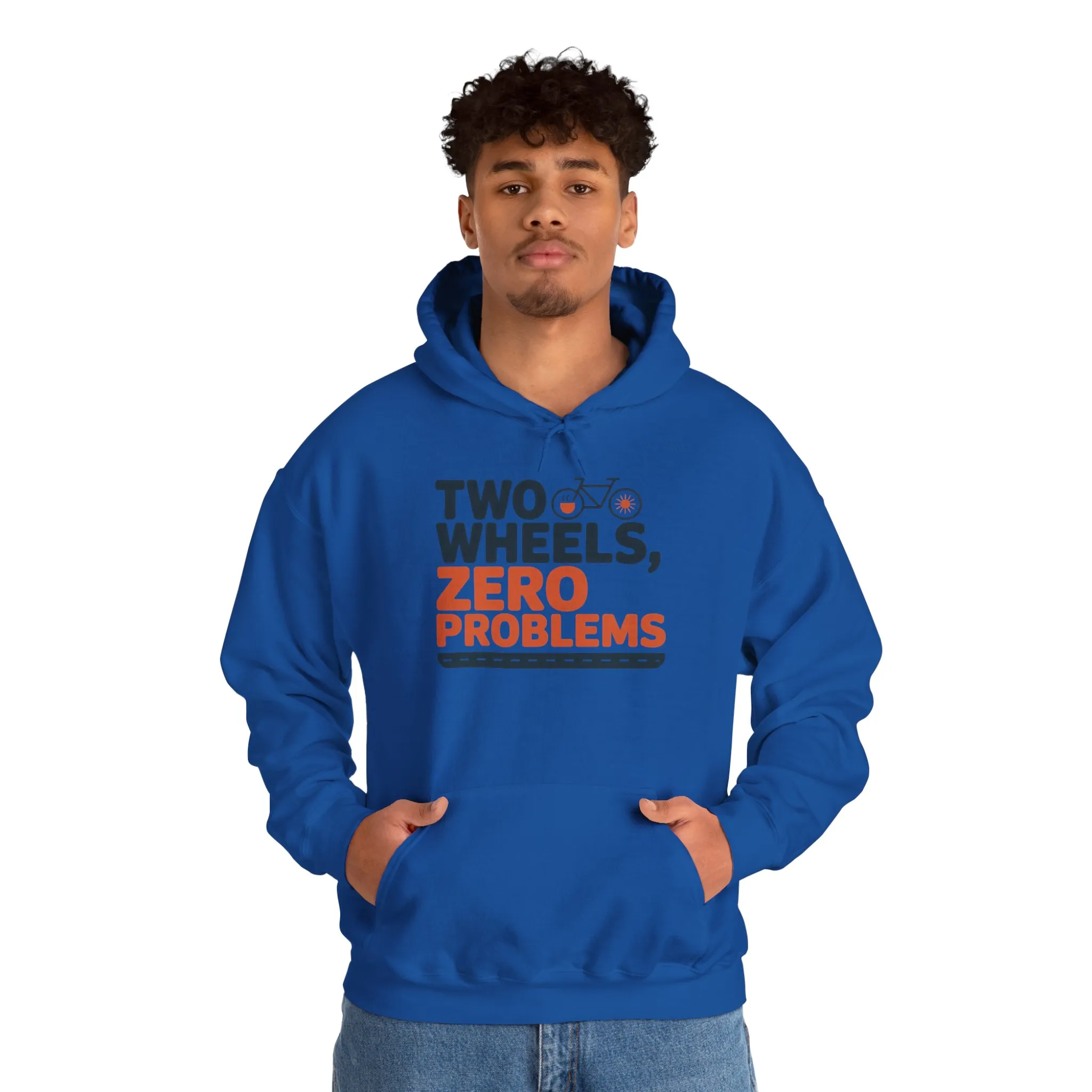 Mens Heavy Blend™ Hooded Sweatshirt, Two Wheels Zero Problems Mens Funny Cycling Hoodie, Cyclist Gift - Image 35