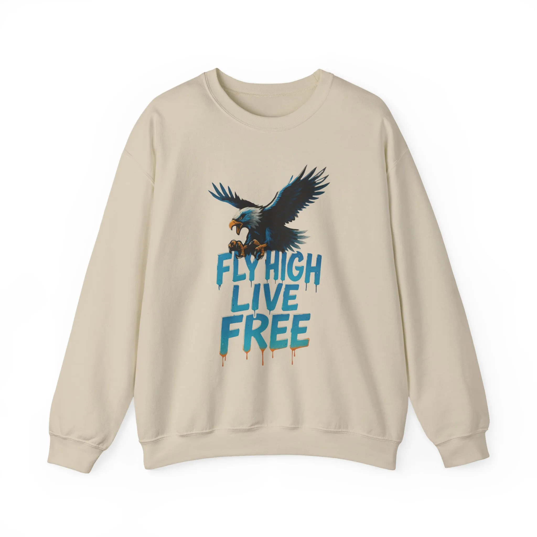 Mens Heavy Blend™ Crewneck Sweatshirt, Fly High Live Free Mens Eagle Graphic Sweatshirt - Image 4