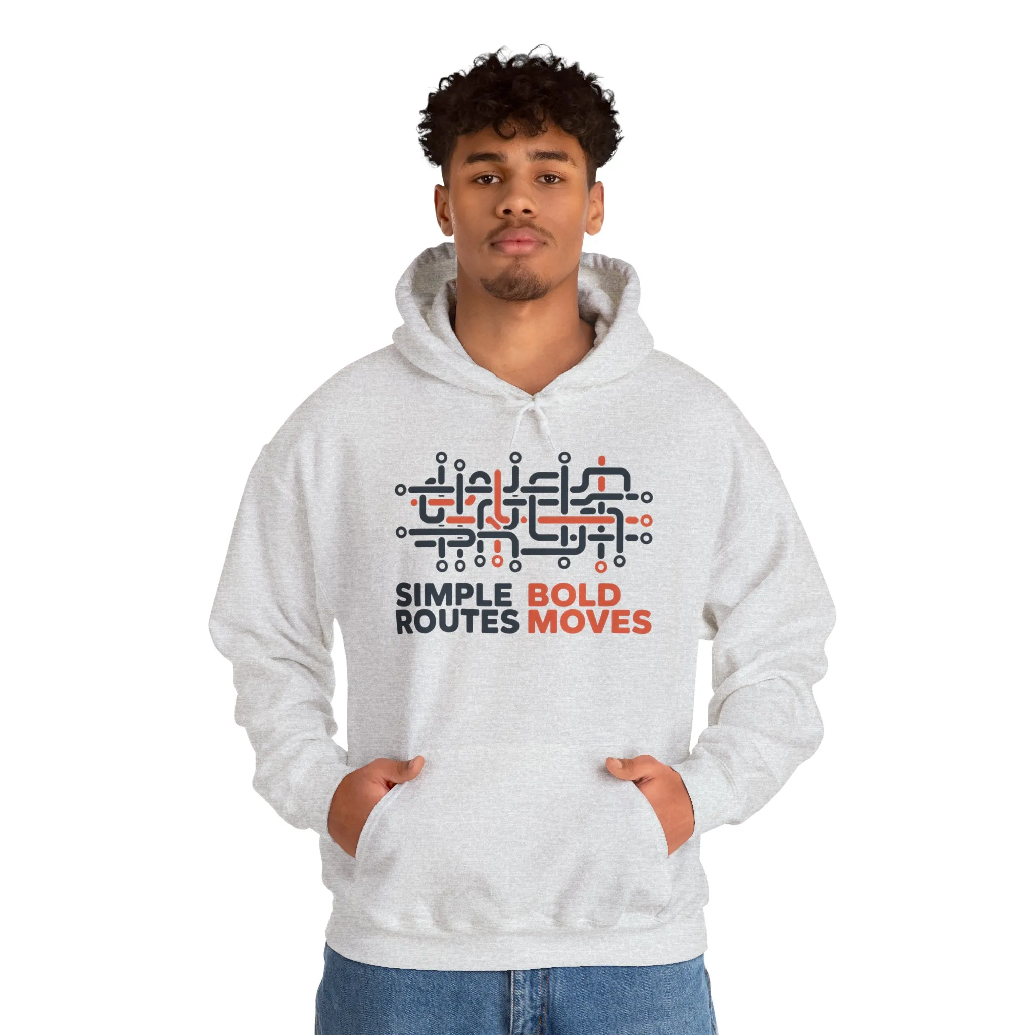 Mens Heavy Blend™ Hooded Sweatshirt, Simple Routes Bold Moves Hoodie, Unisex Metro Map Graphic, Urban Streetwear - Image 7