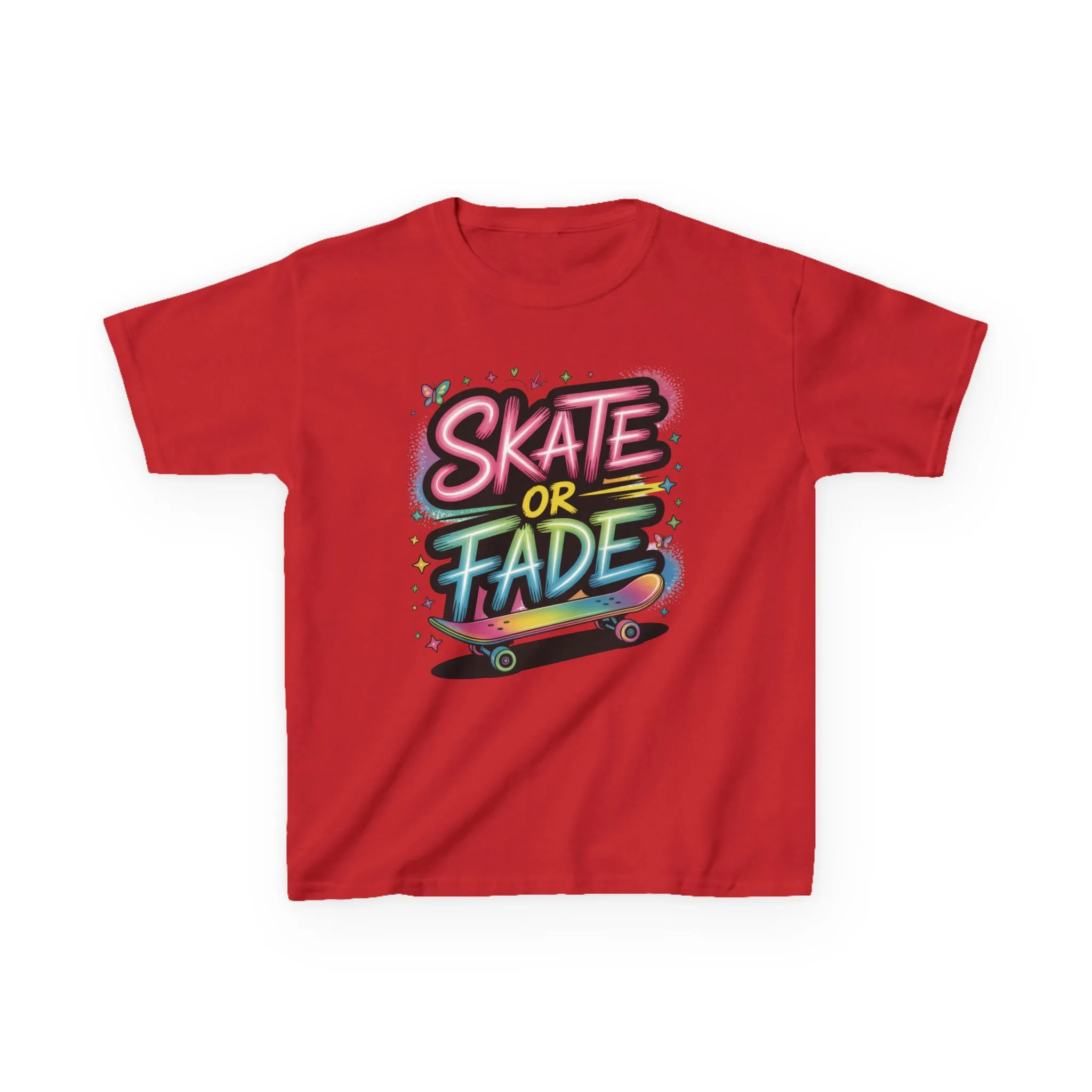 Skate Or Fade Girls Shirt, Colorful Graffiti Skateboarding Tee, Kids Heavy Cotton™ Tee - Image 26