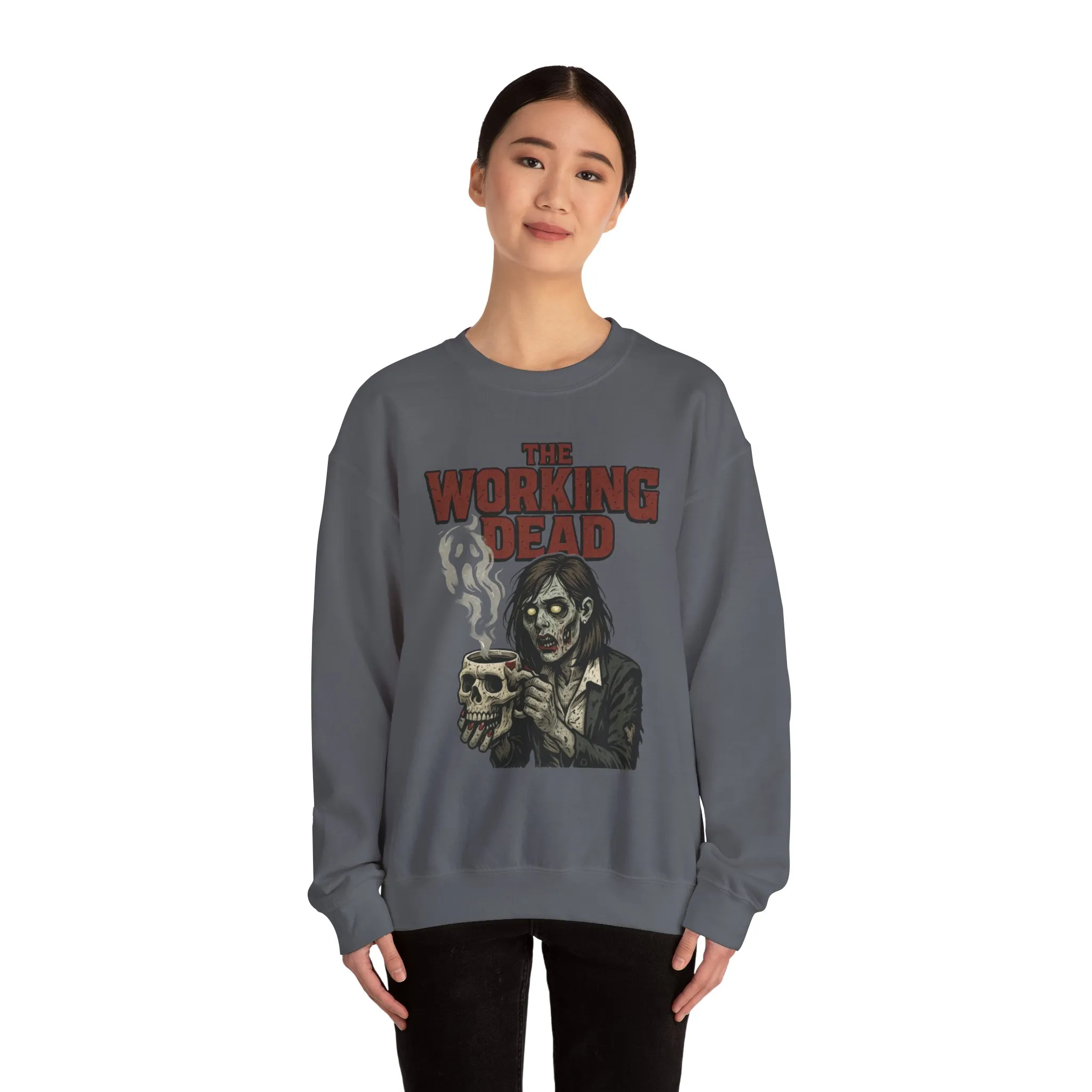 The Working Dead Women's Zombie Sweatshirt, Halloween Zombie Top, Work Humor Sweatshirt, Women's Heavy Blend™ Crewneck Sweatshirt - Image 3
