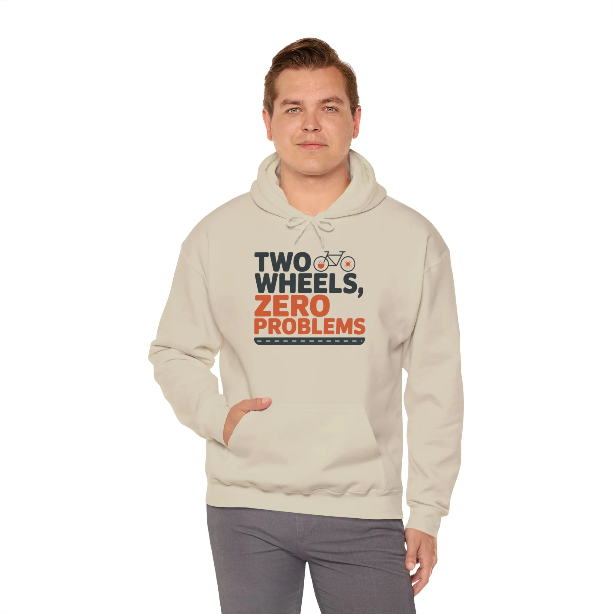 Mens Heavy Blend™ Hooded Sweatshirt, Two Wheels Zero Problems Mens Funny Cycling Hoodie, Cyclist Gift - Image 12