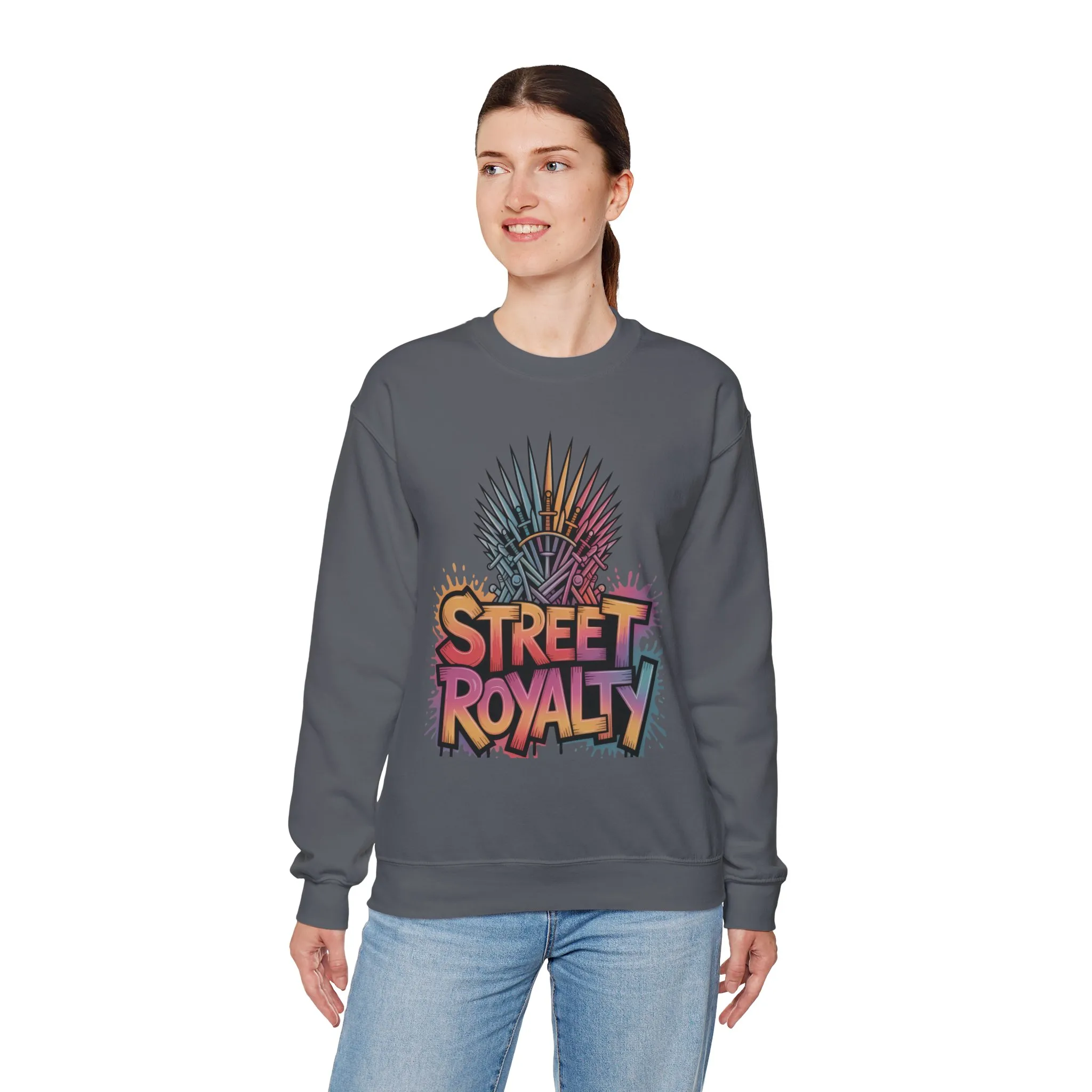 Street Royalty Women's Crewneck Sweatshirt, Graffiti Crown Graphic Pullover, Urban Streetwear Top - Image 17