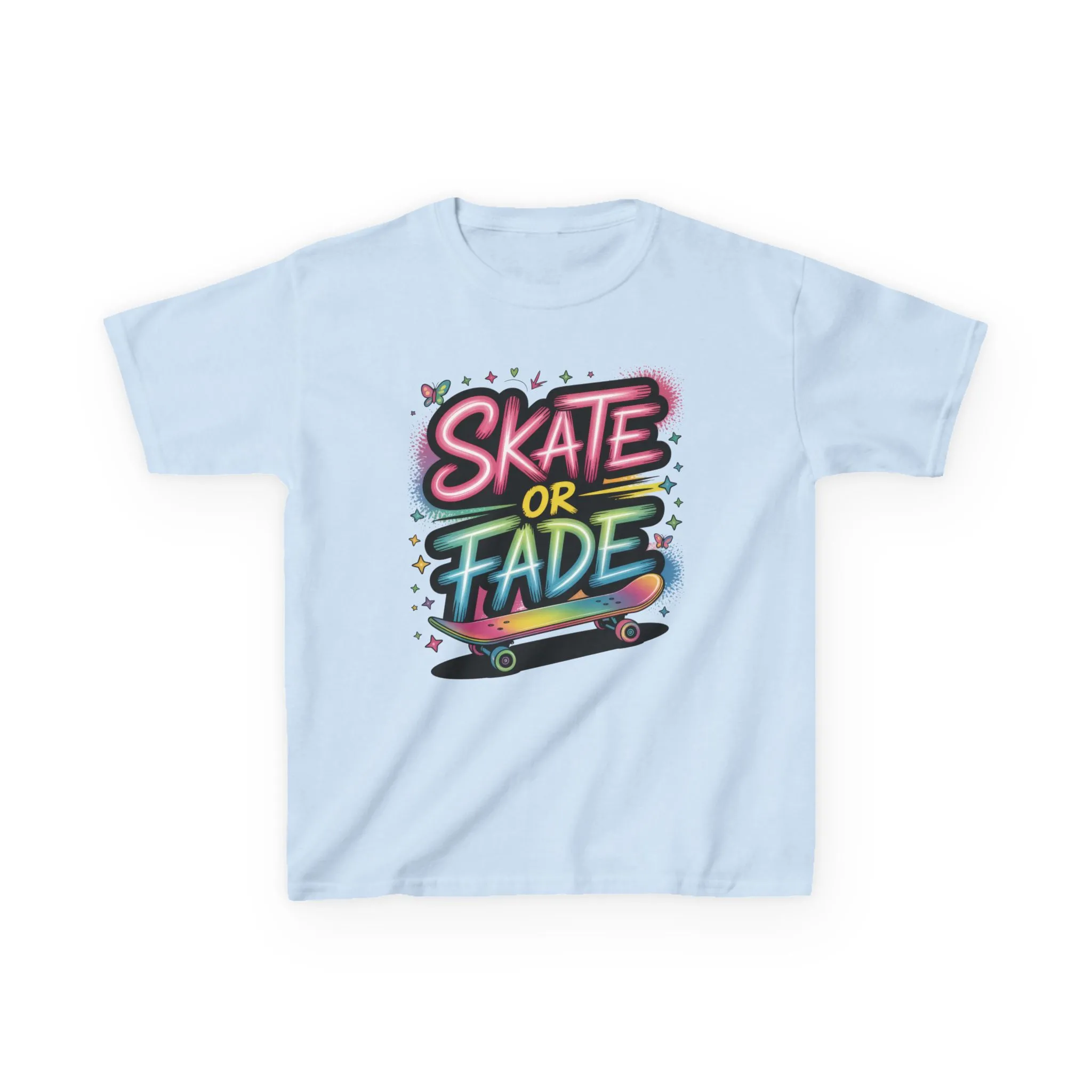 Skate Or Fade Girls Shirt, Colorful Graffiti Skateboarding Tee, Kids Heavy Cotton™ Tee - Image 11