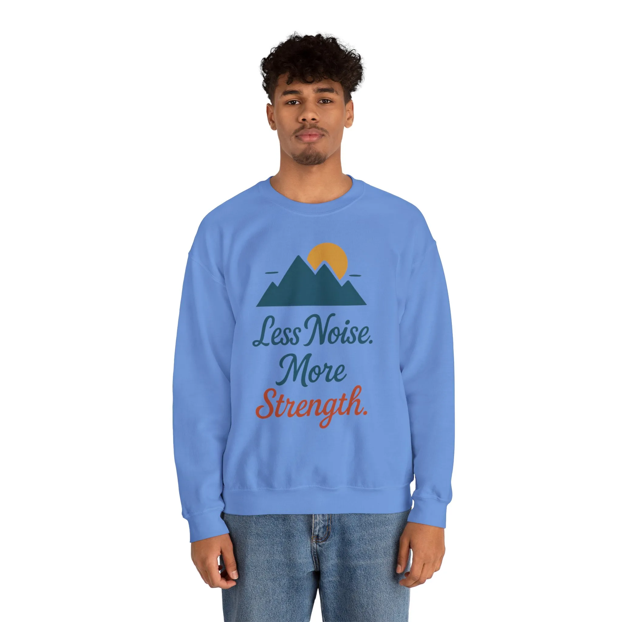 Mens Less Noise More Strength Sweatshirt, Motivational Mountain Pullover Top, Mens Heavy Blend™ Crewneck Sweatshirt - Image 17