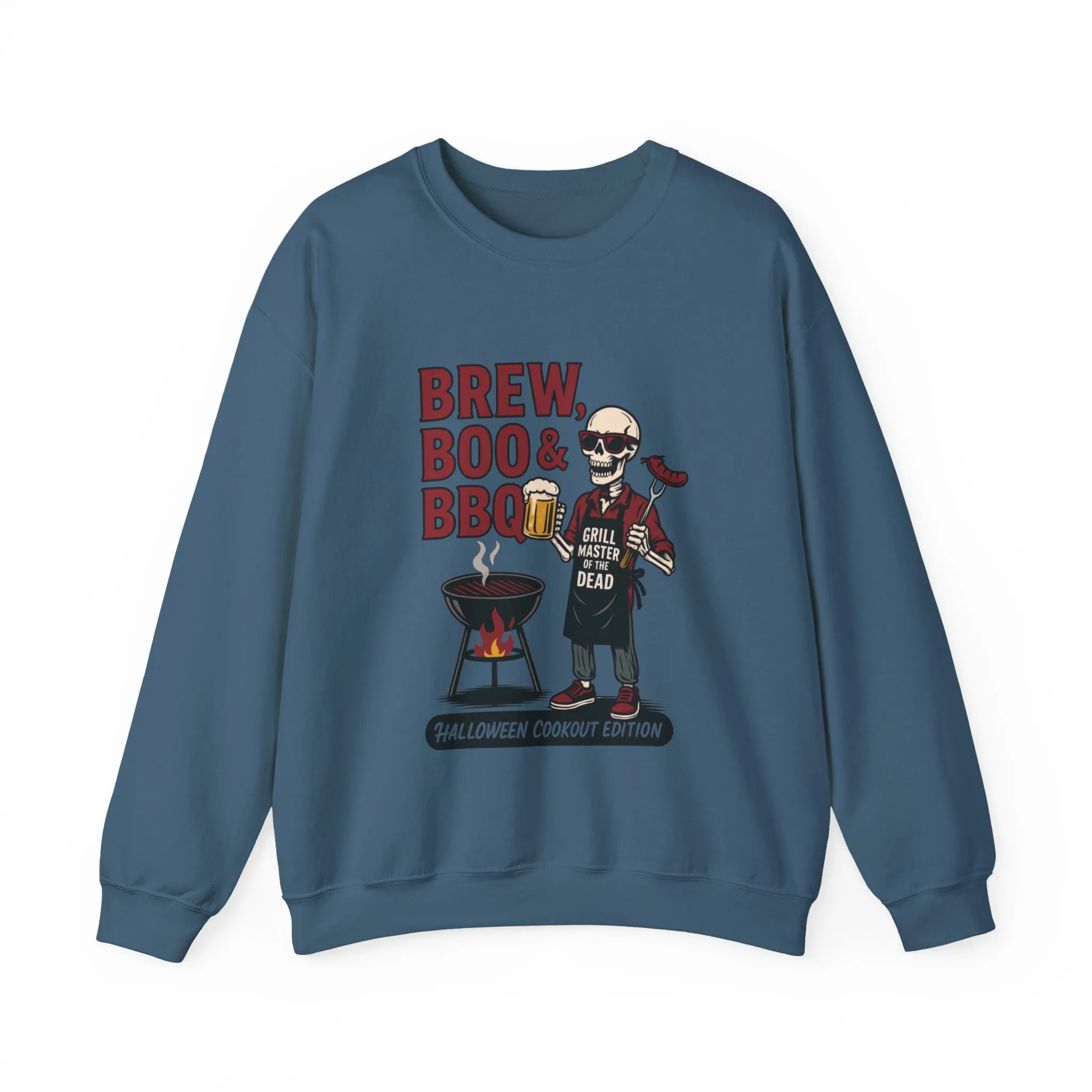 Halloween BBQ Men's Sweatshirt, Brew Boo & BBQ Skeleton Grill Master, Spooky Dad Gift, Skeleton Dad Sweat, Grill Master Crew - Image 13