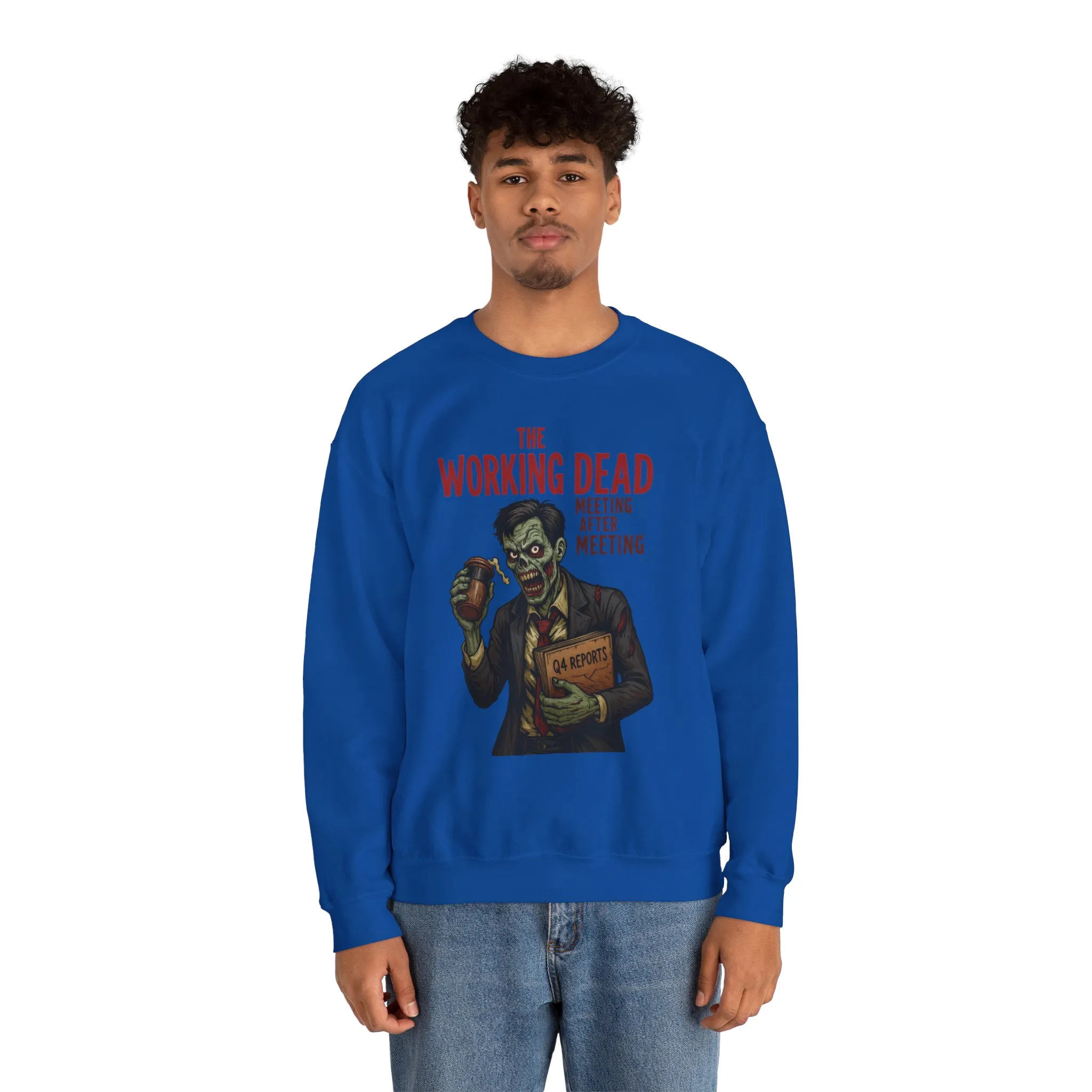 The Working Dead Men's Funny Zombie Sweatshirt, Office Humor Crewneck, Halloween Work Top - Image 31