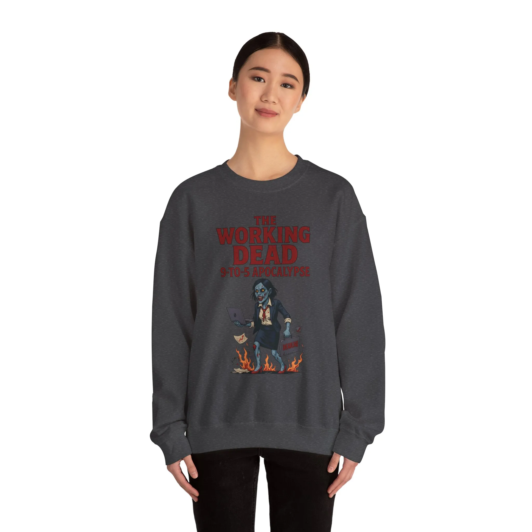 Women's The Working Dead 9-to-5 Apocalypse Sweatshirt, Funny Office Zombie Horror Pullover, Halloween Zombie Work Top - Image 11
