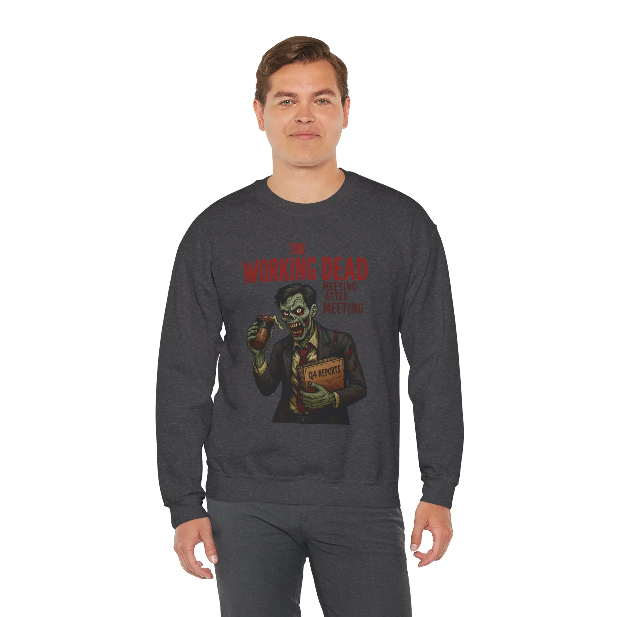 The Working Dead Men's Funny Zombie Sweatshirt, Office Humor Crewneck, Halloween Work Top - Image 26