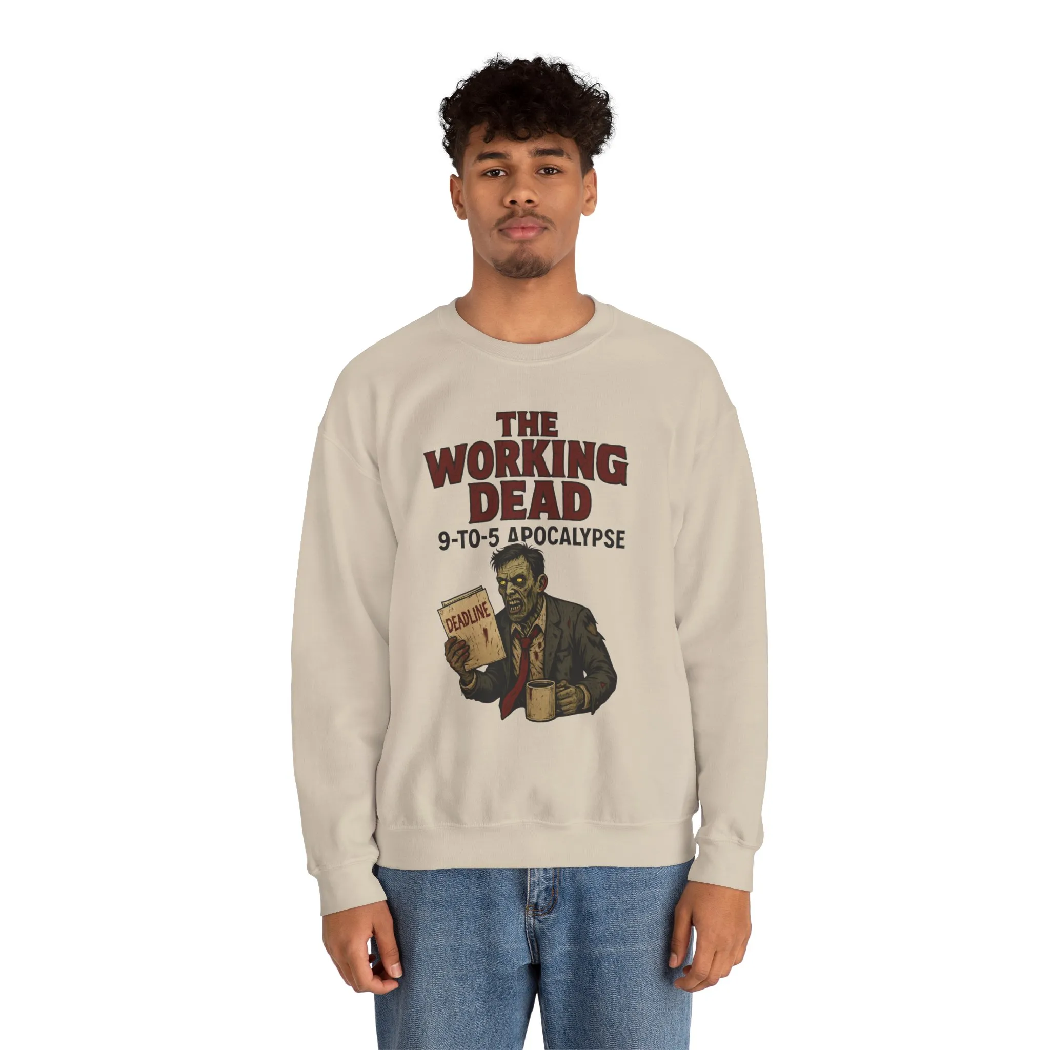 Men's The Working Dead 9-to-5 Apocalypse Sweatshirt, Funny Office Zombie Horror Pullover, Halloween Zombie Work Top - Image 2