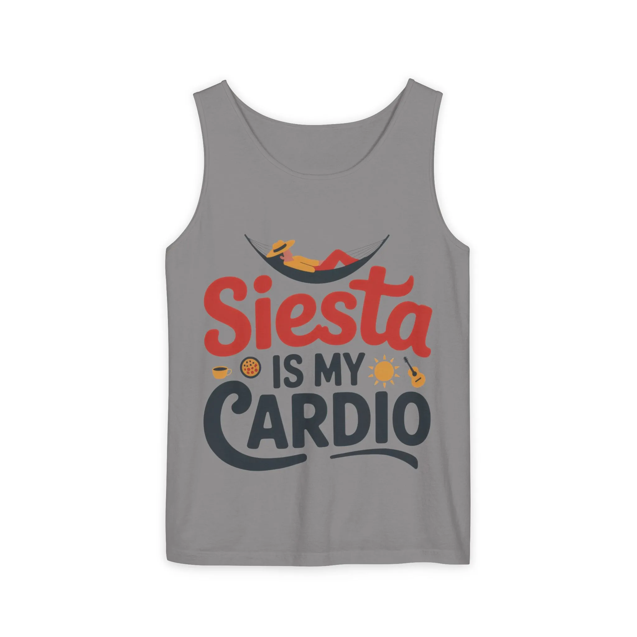Mens Garment-Dyed Tank Top, Siesta Is My Cardio Funny Mens Tank Top Spain Humor - Image 5
