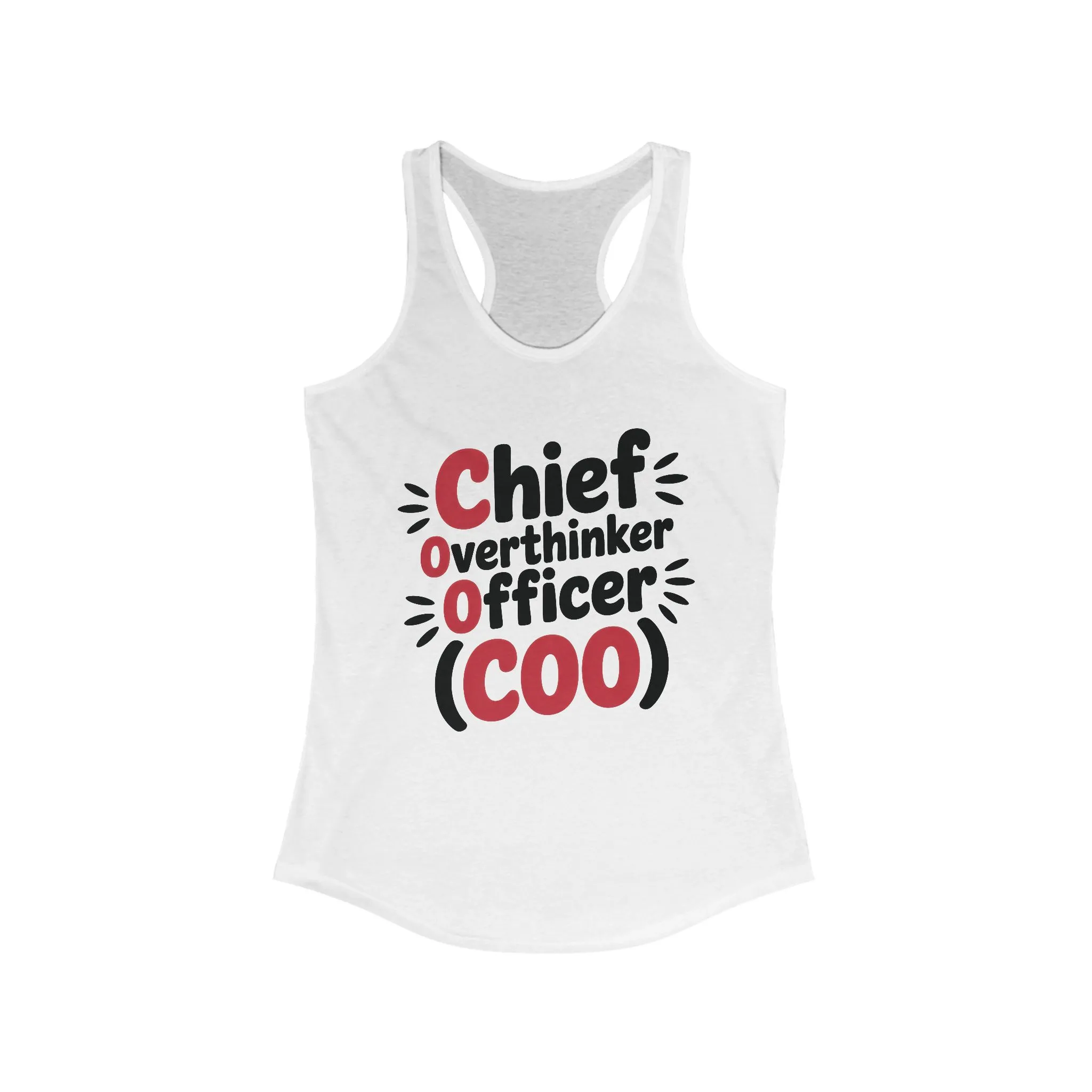 Women's Ideal Racerback Tank, Chief Overthinker Officer Tank Top, COO Funny Graphic Office Humor Summer Shirt - Image 3