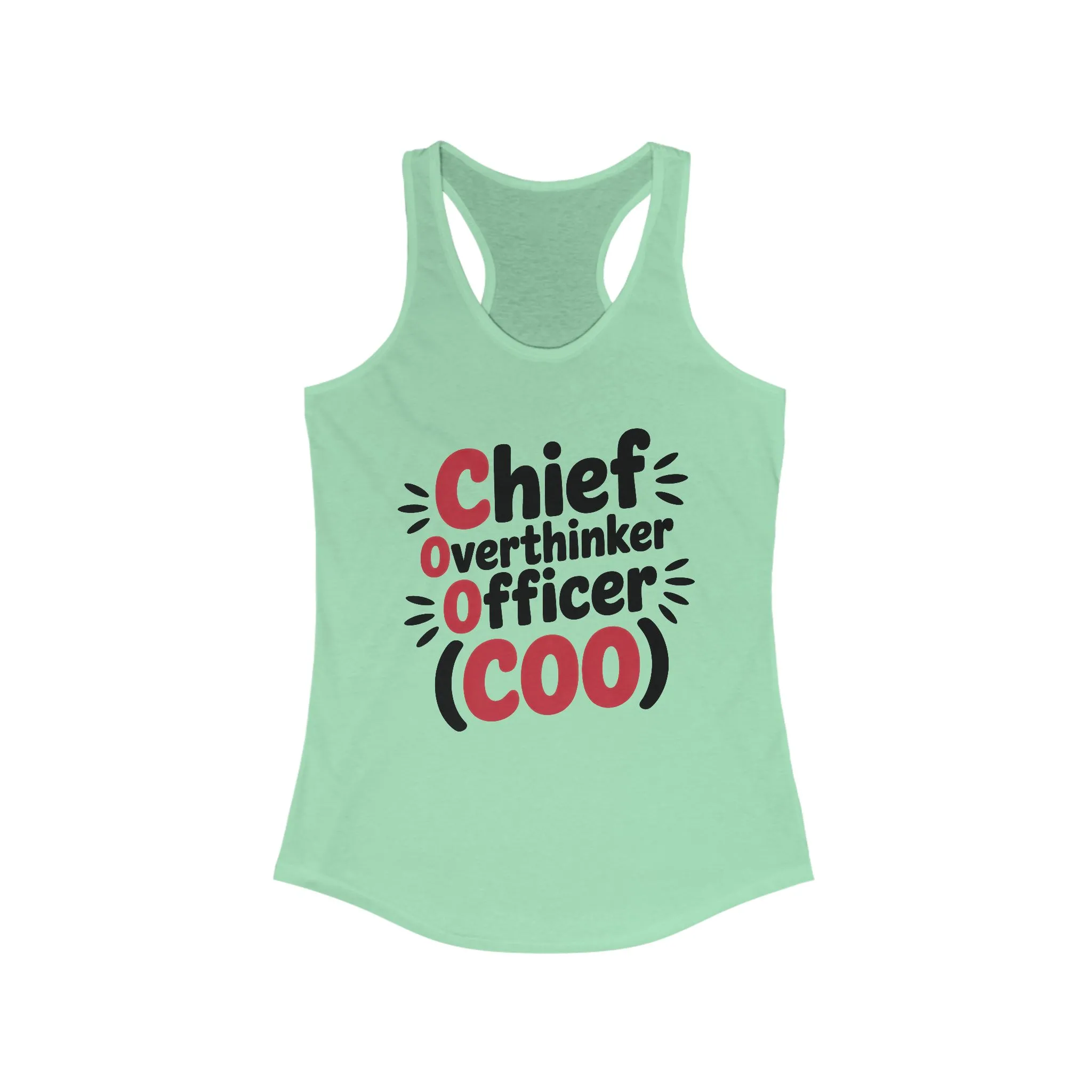 Women's Ideal Racerback Tank, Chief Overthinker Officer Tank Top, COO Funny Graphic Office Humor Summer Shirt - Image 7