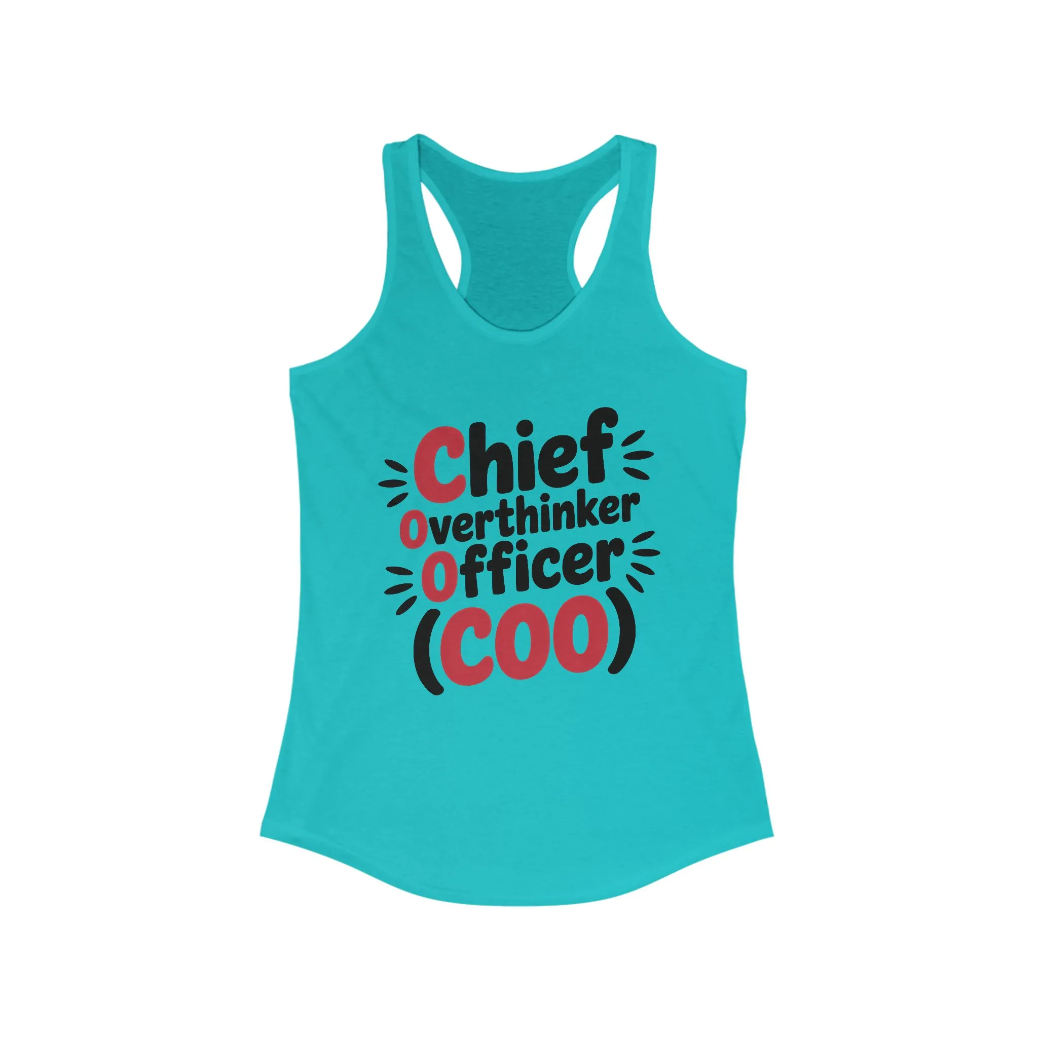 Women's Ideal Racerback Tank, Chief Overthinker Officer Tank Top, COO Funny Graphic Office Humor Summer Shirt - Image 9
