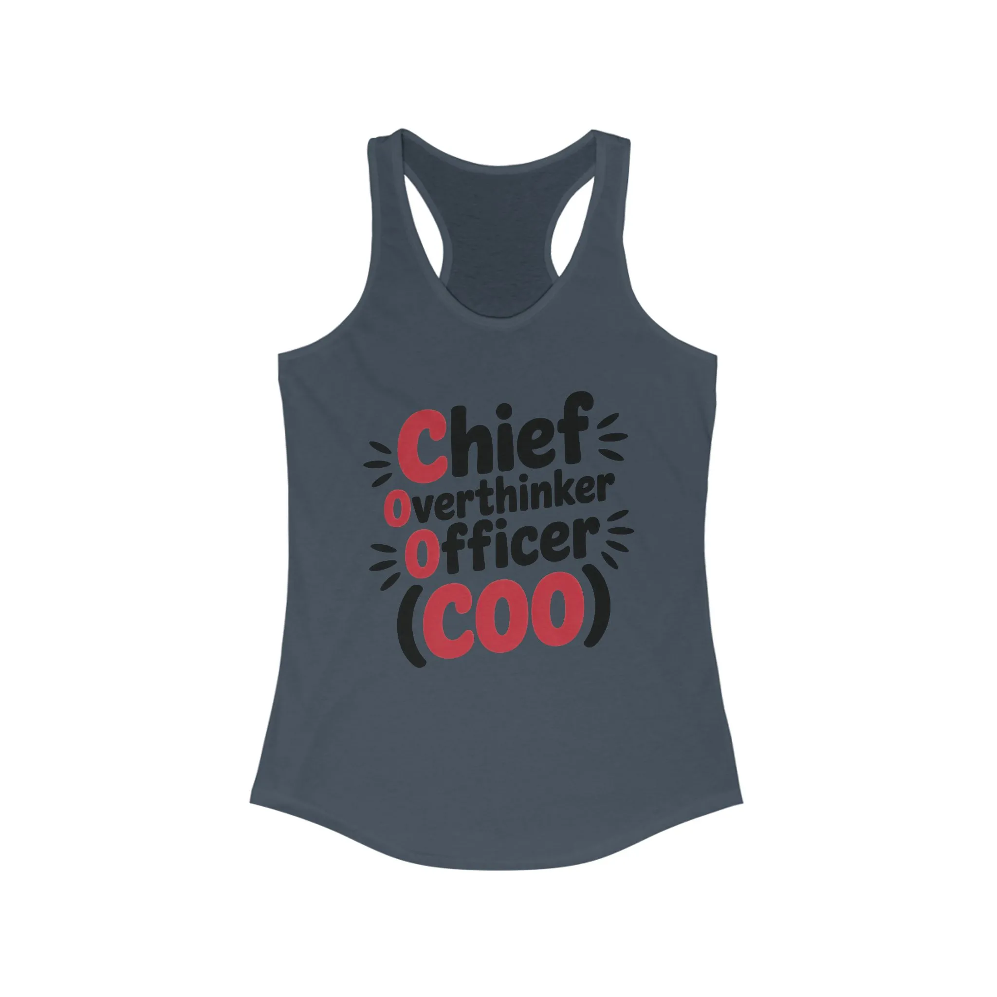 Women's Ideal Racerback Tank, Chief Overthinker Officer Tank Top, COO Funny Graphic Office Humor Summer Shirt - Image 11