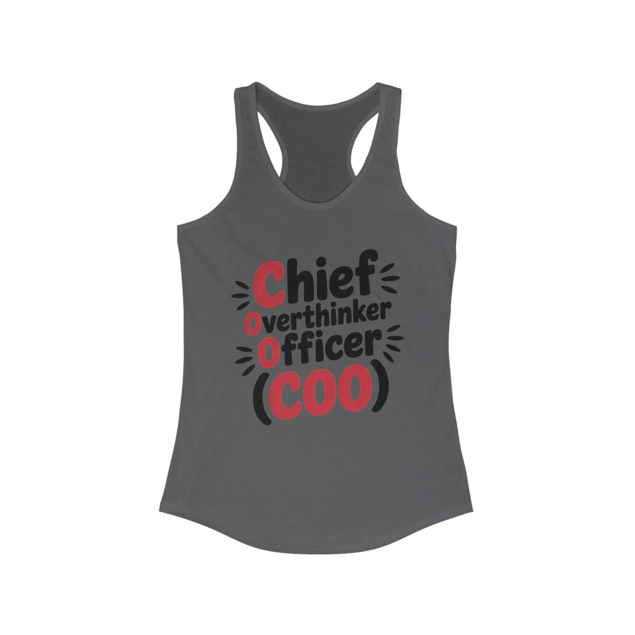 Women's Ideal Racerback Tank, Chief Overthinker Officer Tank Top, COO Funny Graphic Office Humor Summer Shirt - Image 15