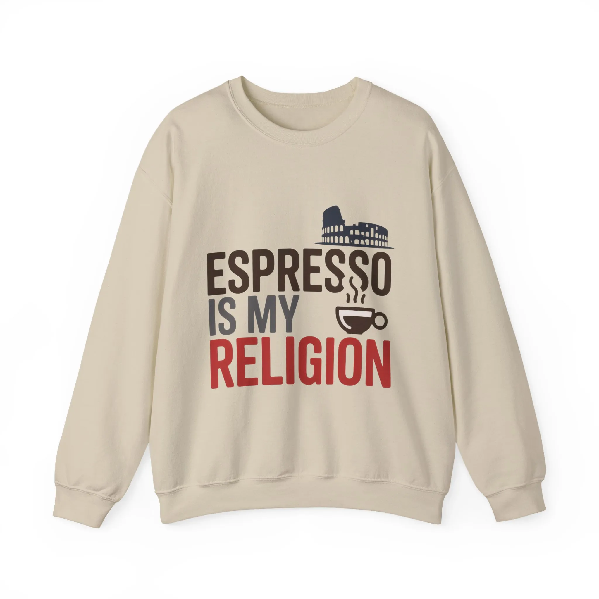 Mens Heavy Blend™ Crewneck Sweatshirt, Espresso Is My Religion Coffee Rome Mens Sweatshirt, Barista Gift, Coffee Lover Gift - Image 2
