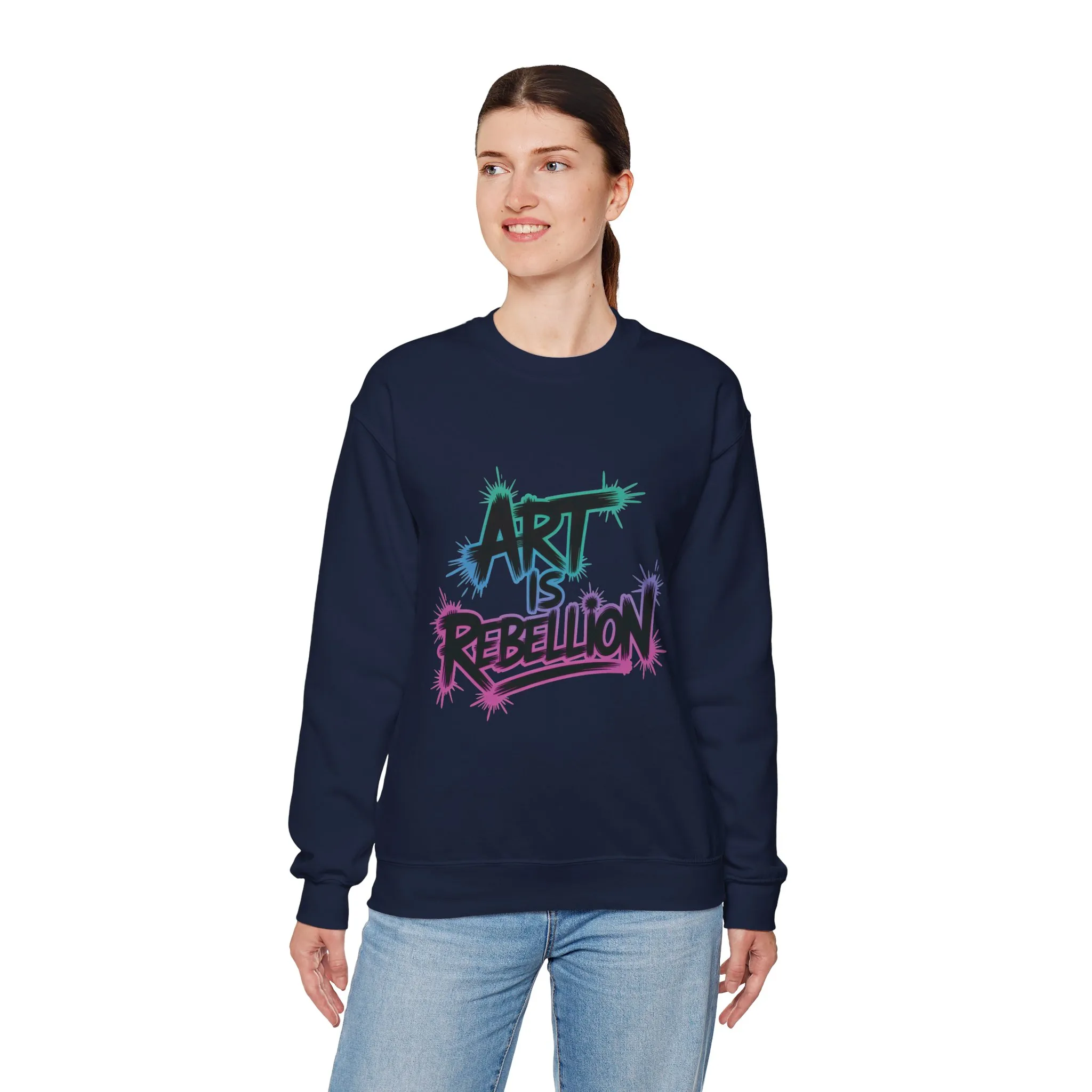 Art Is Rebellion Women's Sweatshirt, Graffiti Graphic Pullover, Bold Rebel Street Art Statement Top, Heavy Blend™ Crewneck Sweatshirt - Image 20