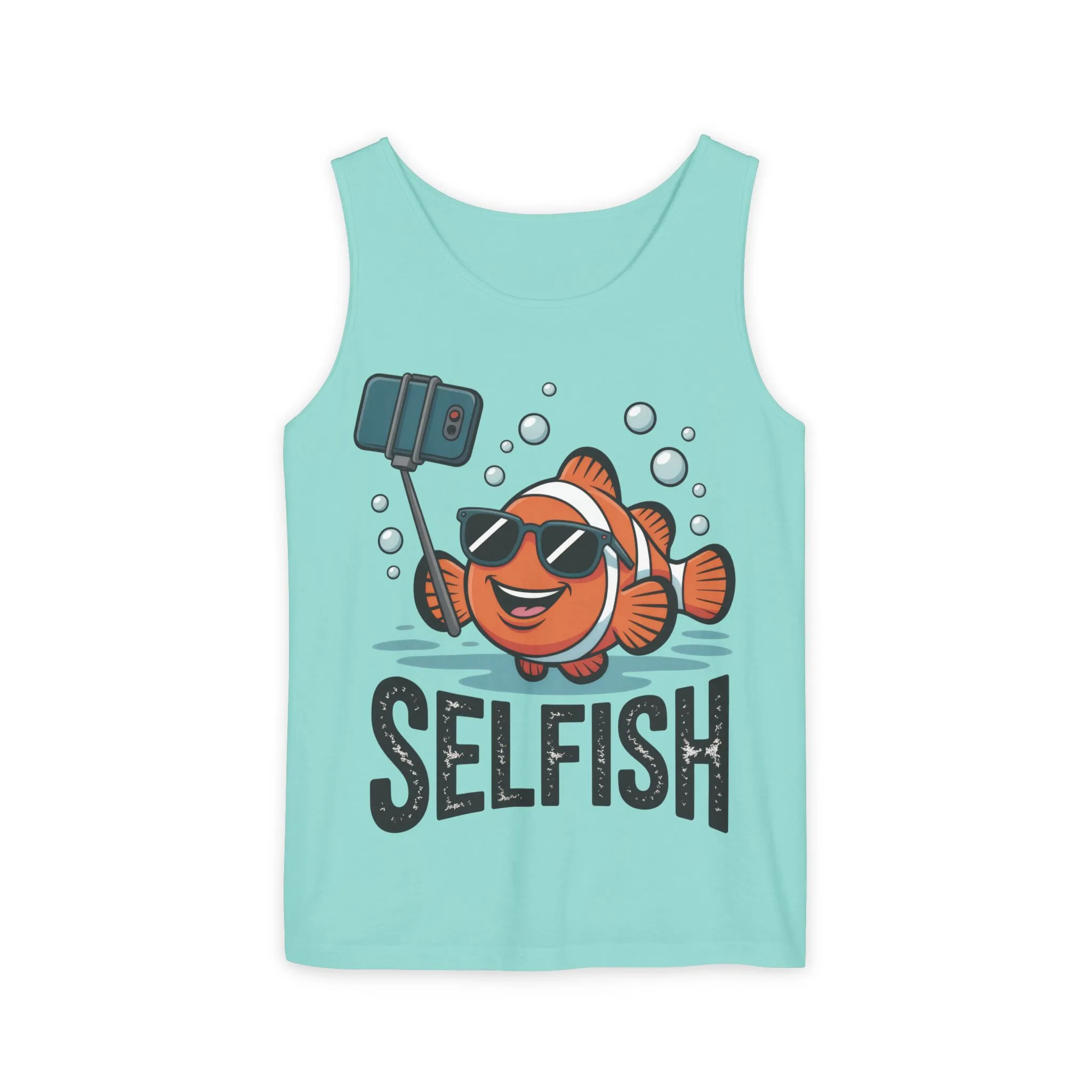 Mens Garment-Dyed Tank Top, Mens Selfish Funny Fish Tank Top, Cute Selfie Graphic Shirt, Ocean Humor Top - Image 13