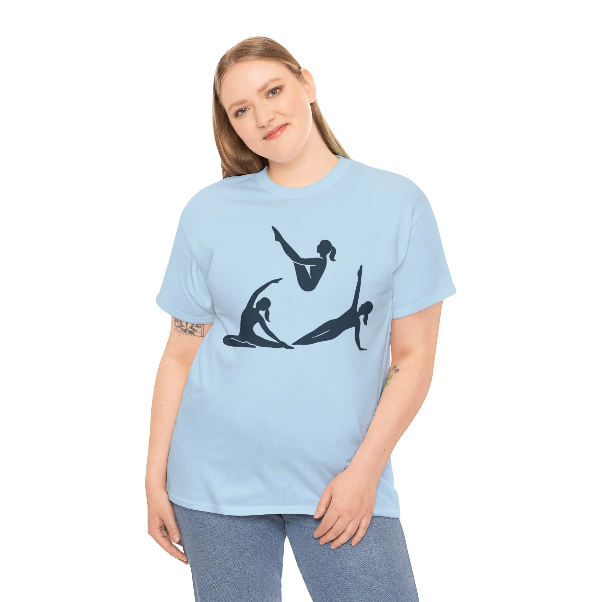 Womens Heavy Cotton Tee, Womens Pilates Graphic T-Shirt, Yoga Fitness Tee, Workout Top with Silhouette Print - Image 15